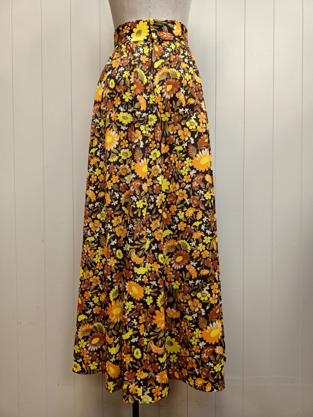 Vintage Orange & Yellow Floral Maxi Skirt
