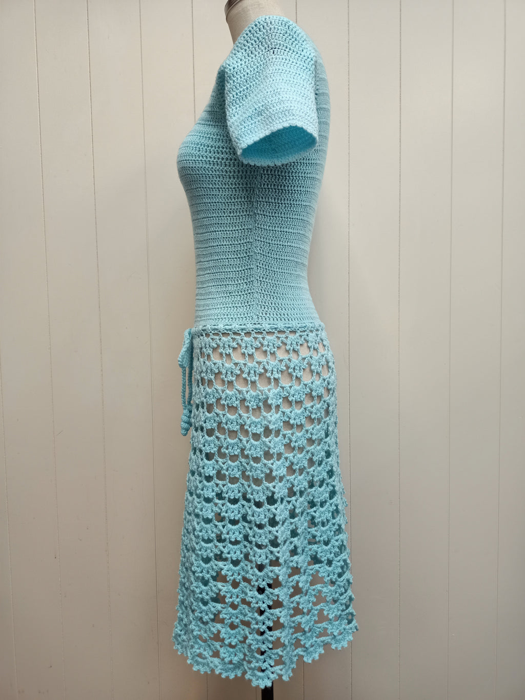 Vintage Aqua Blue Crochet Dress
