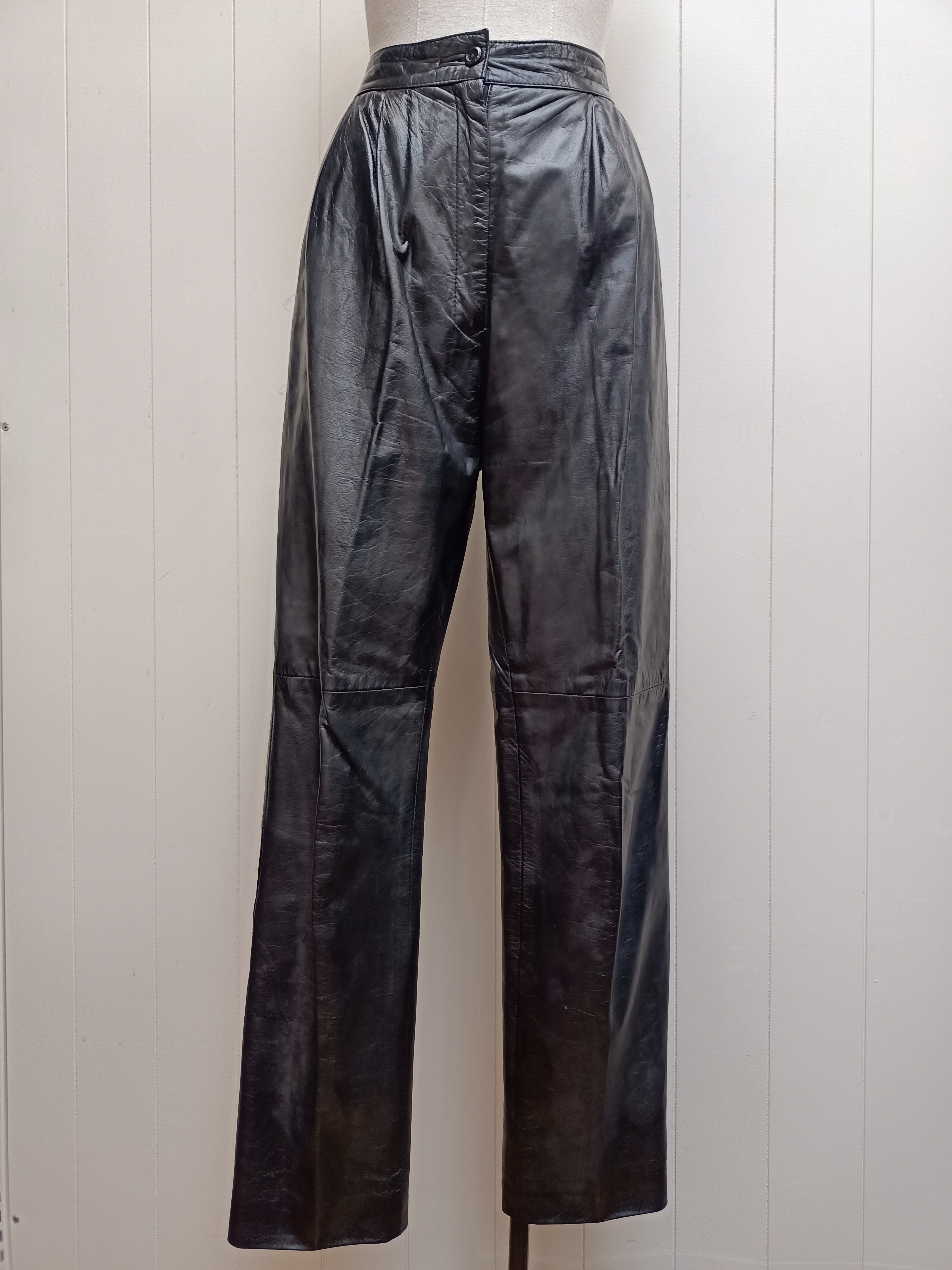 Vintage Black Genuine Leather Pants