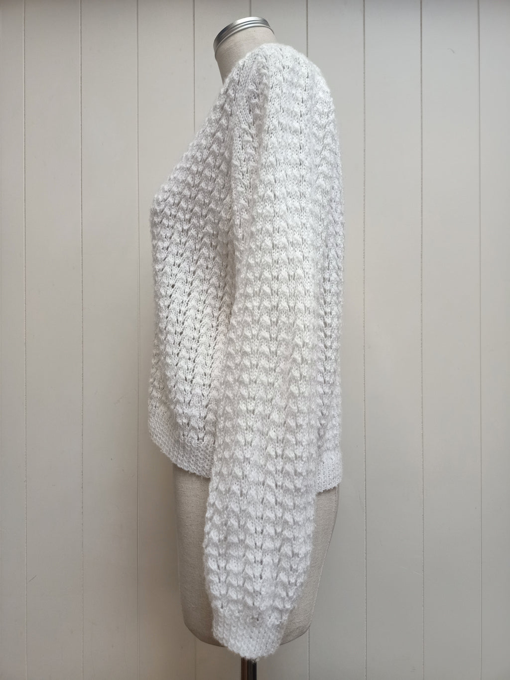Vintage White Knitted Pointelle Cardigan