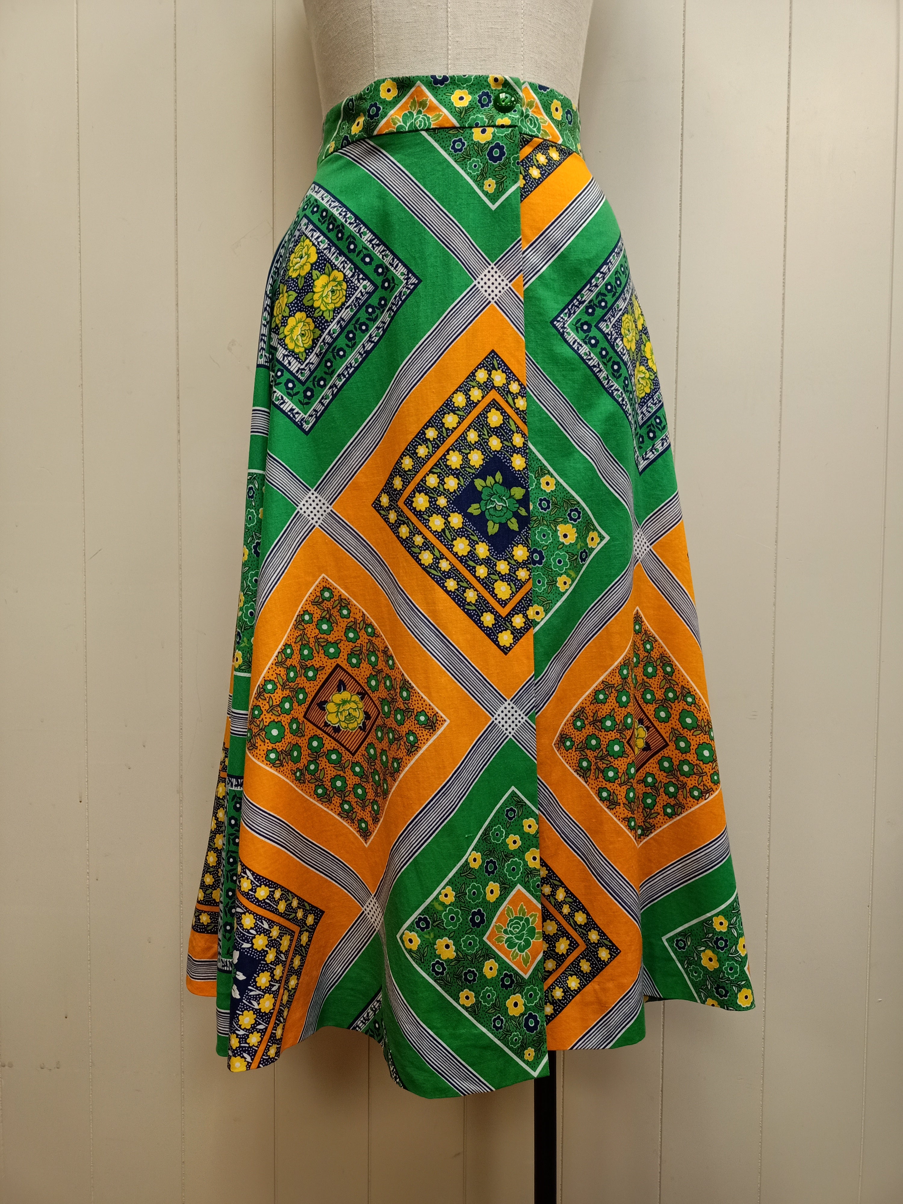Vintage Cobor Gowns Panel Print Skirt