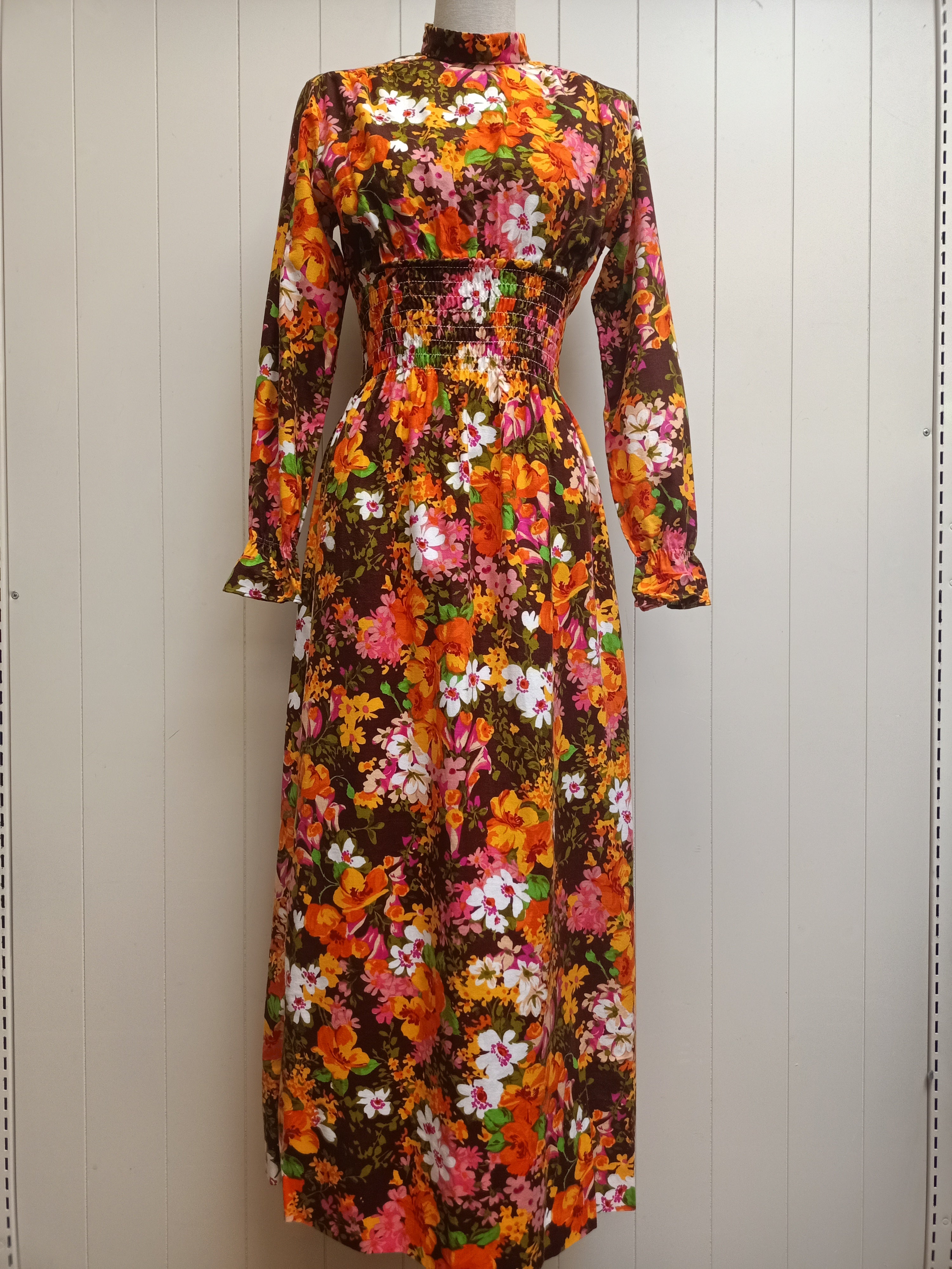 Vintage Floral Shirred Maxi Dress