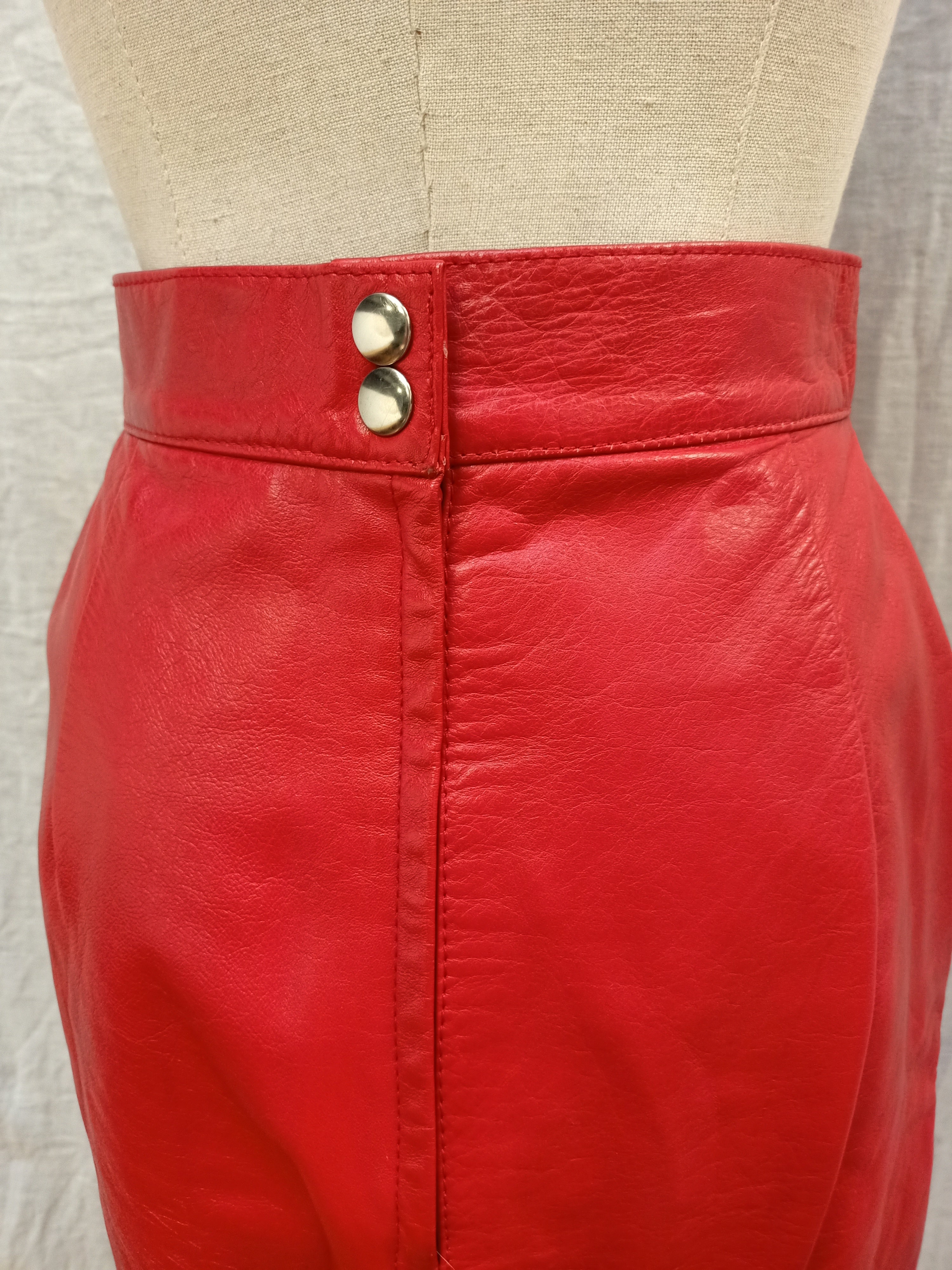 Red Retro Leather Skirt