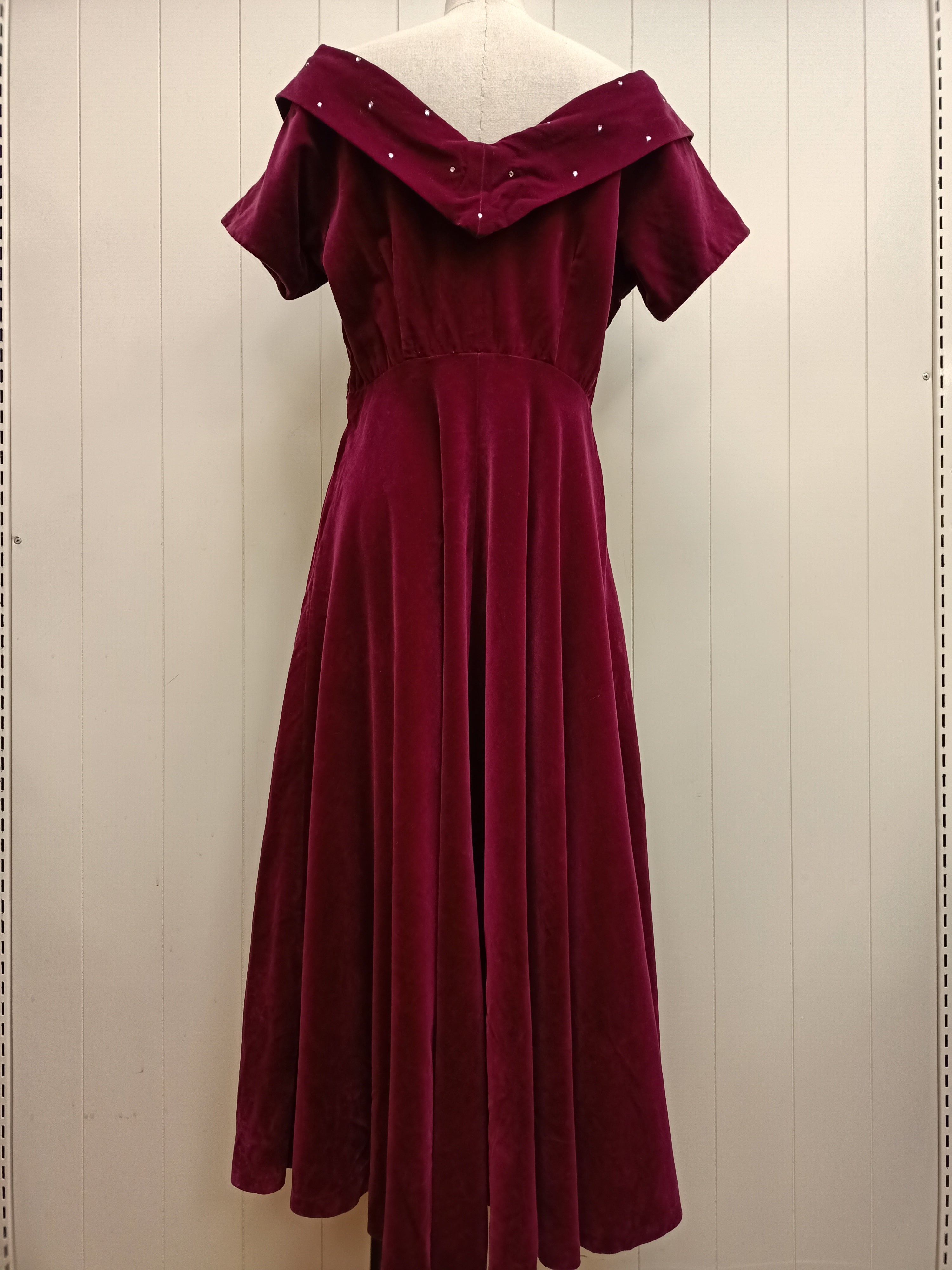 Vintage Hartnell Burgundy Velvet Dress