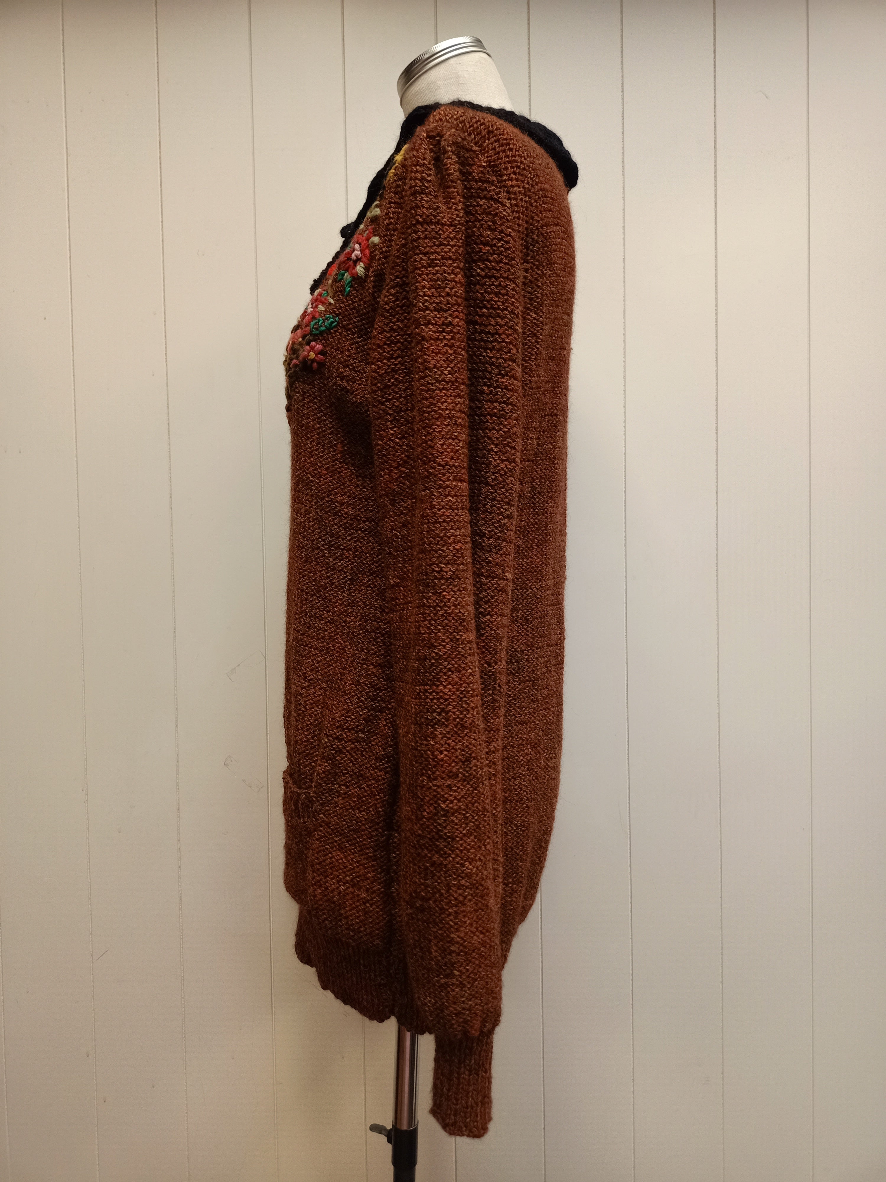 Vintage Floral Knit Faux Cardigan Sweater