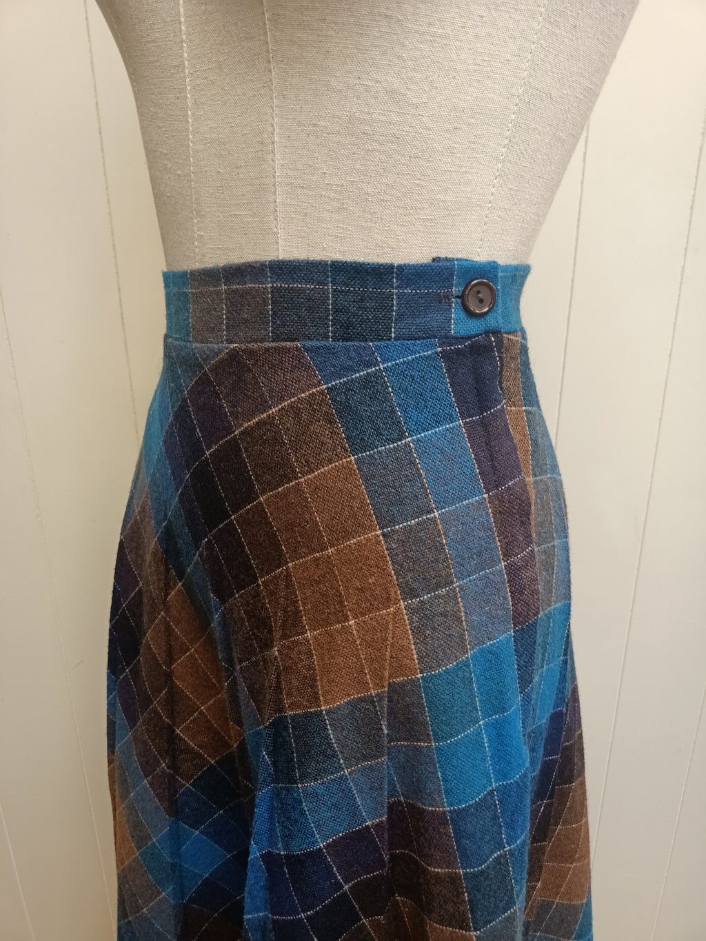 Vintage Blue and Brown Plaid Skirt