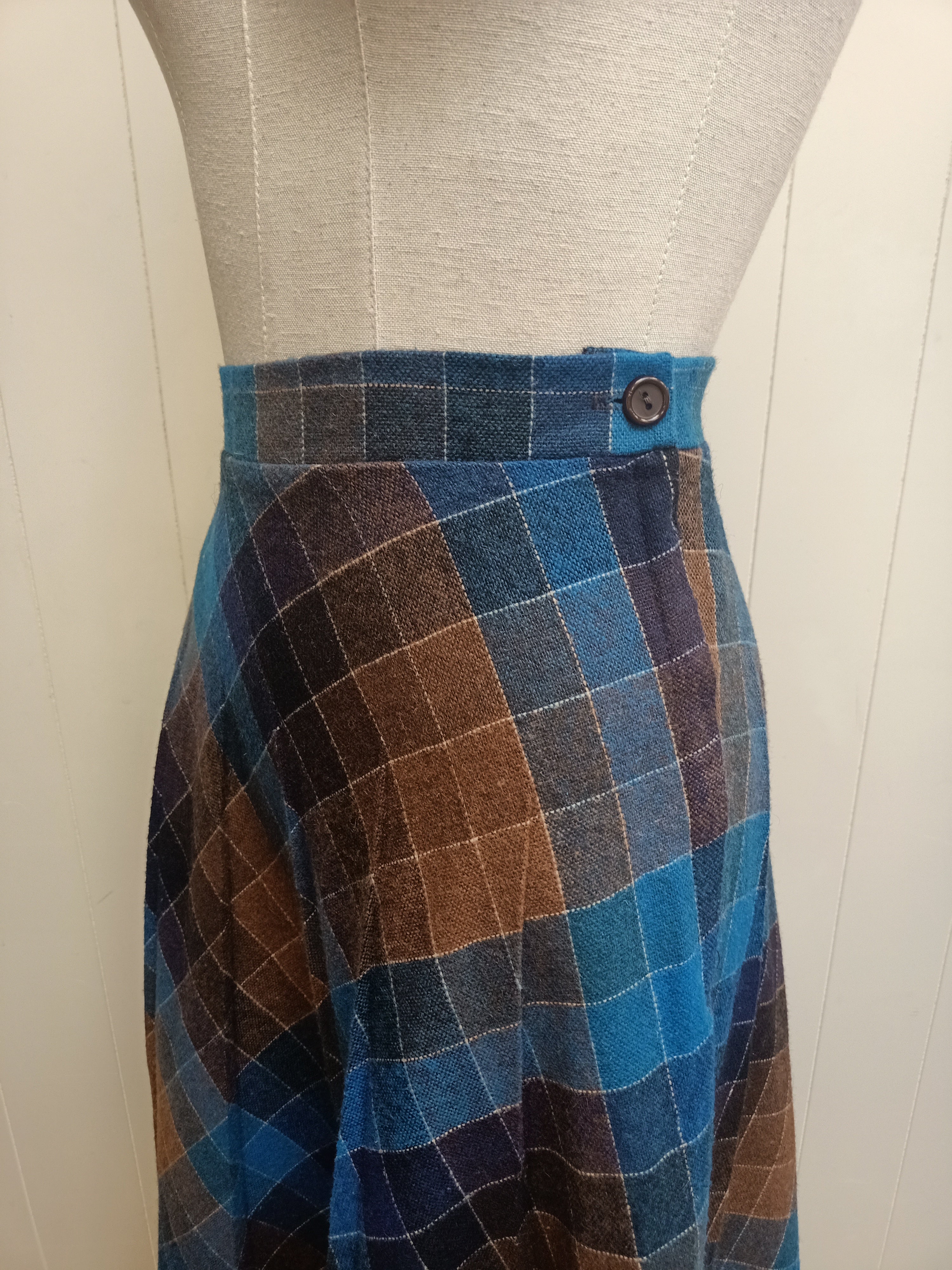 Vintage Blue and Brown Plaid Skirt
