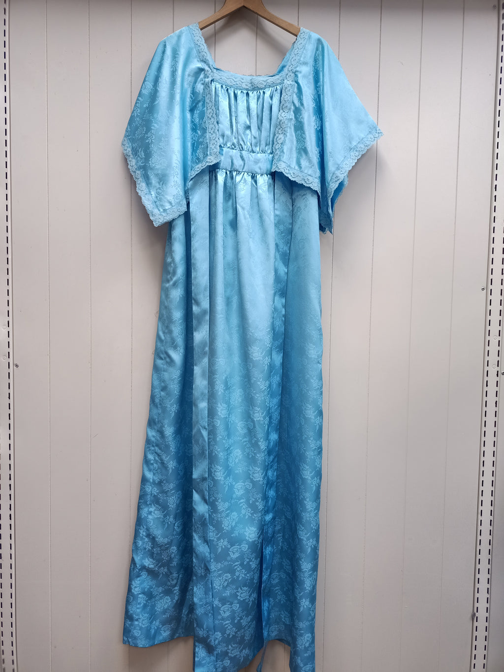 Vintage Blue Satin Brocade Maxi Dress