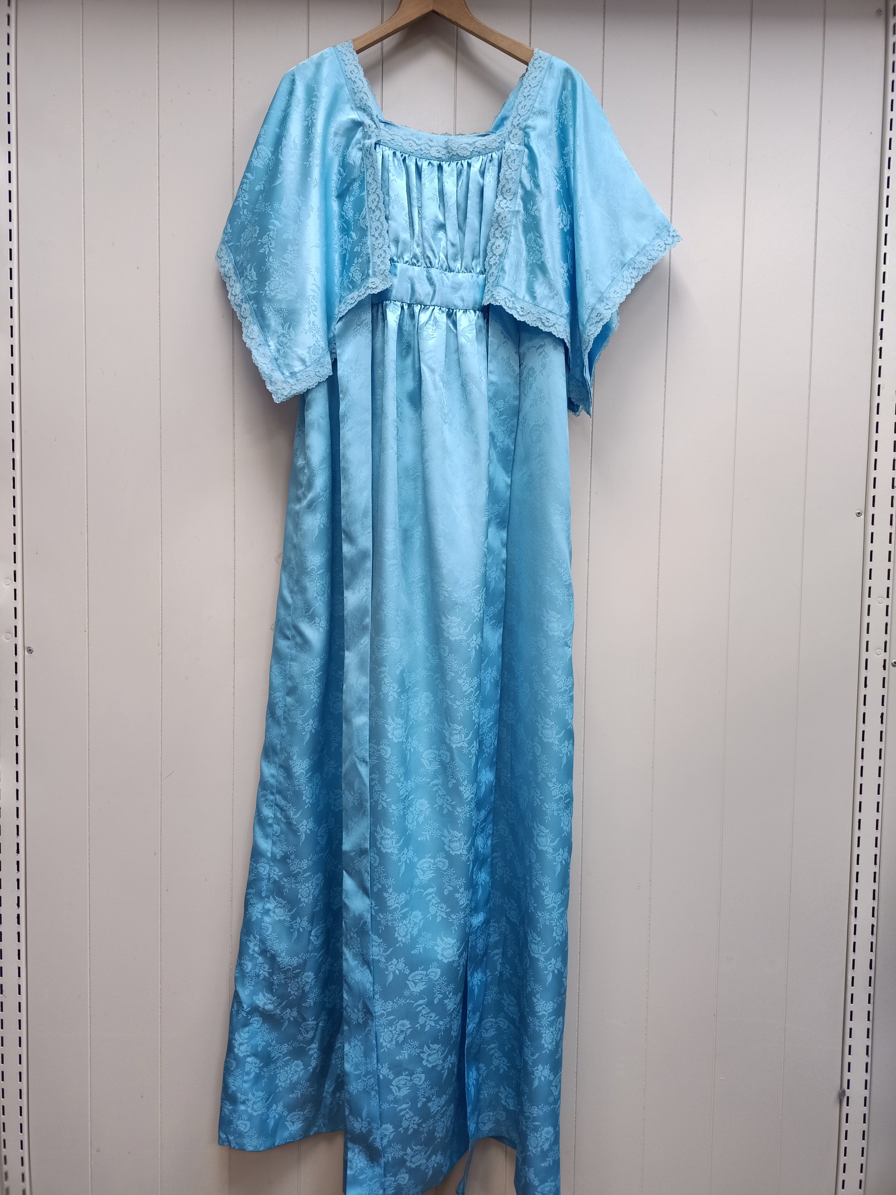 Vintage Blue Satin Brocade Maxi Dress