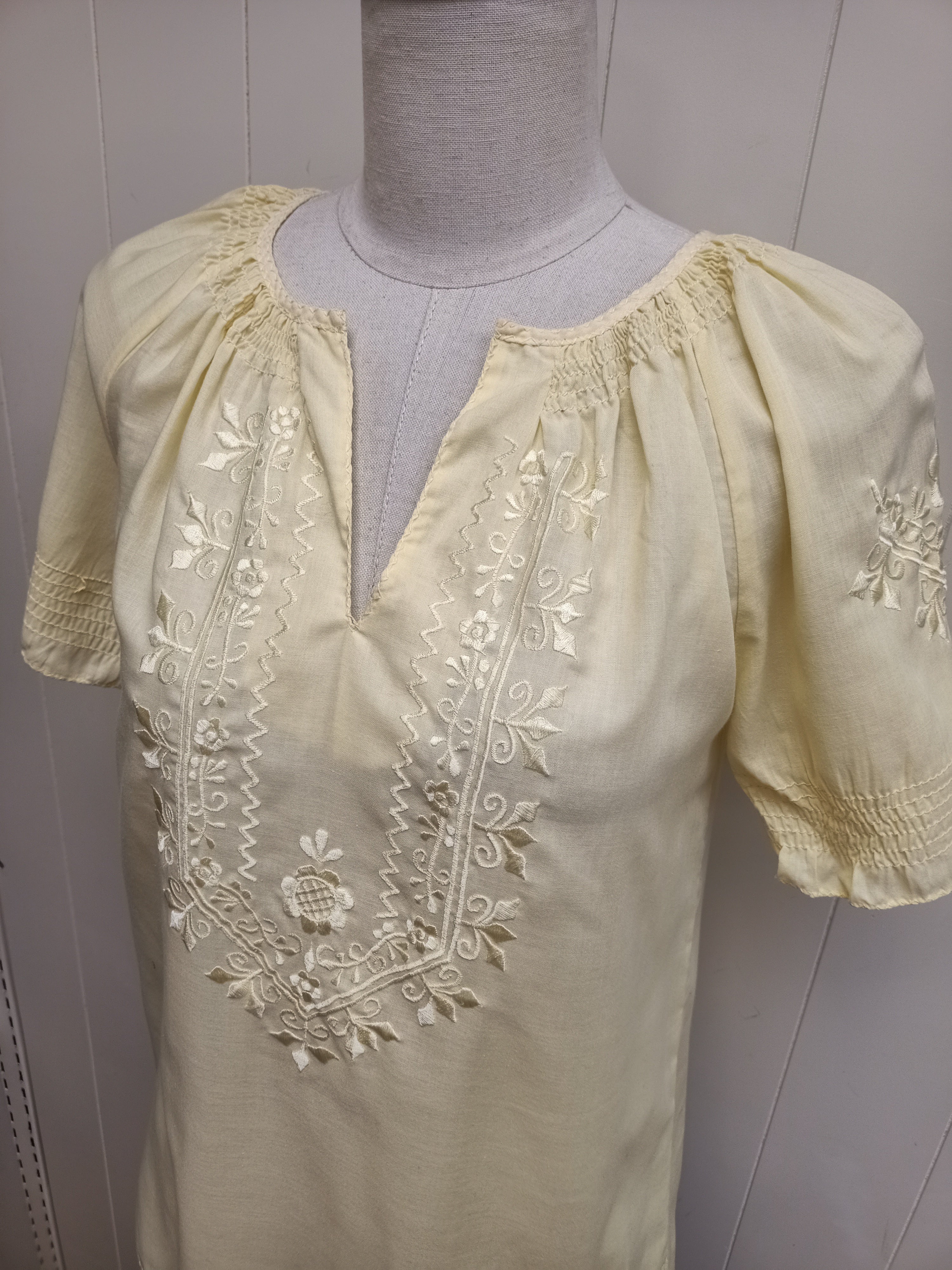 Vintage Yellow Embroidered Peasant Shirt