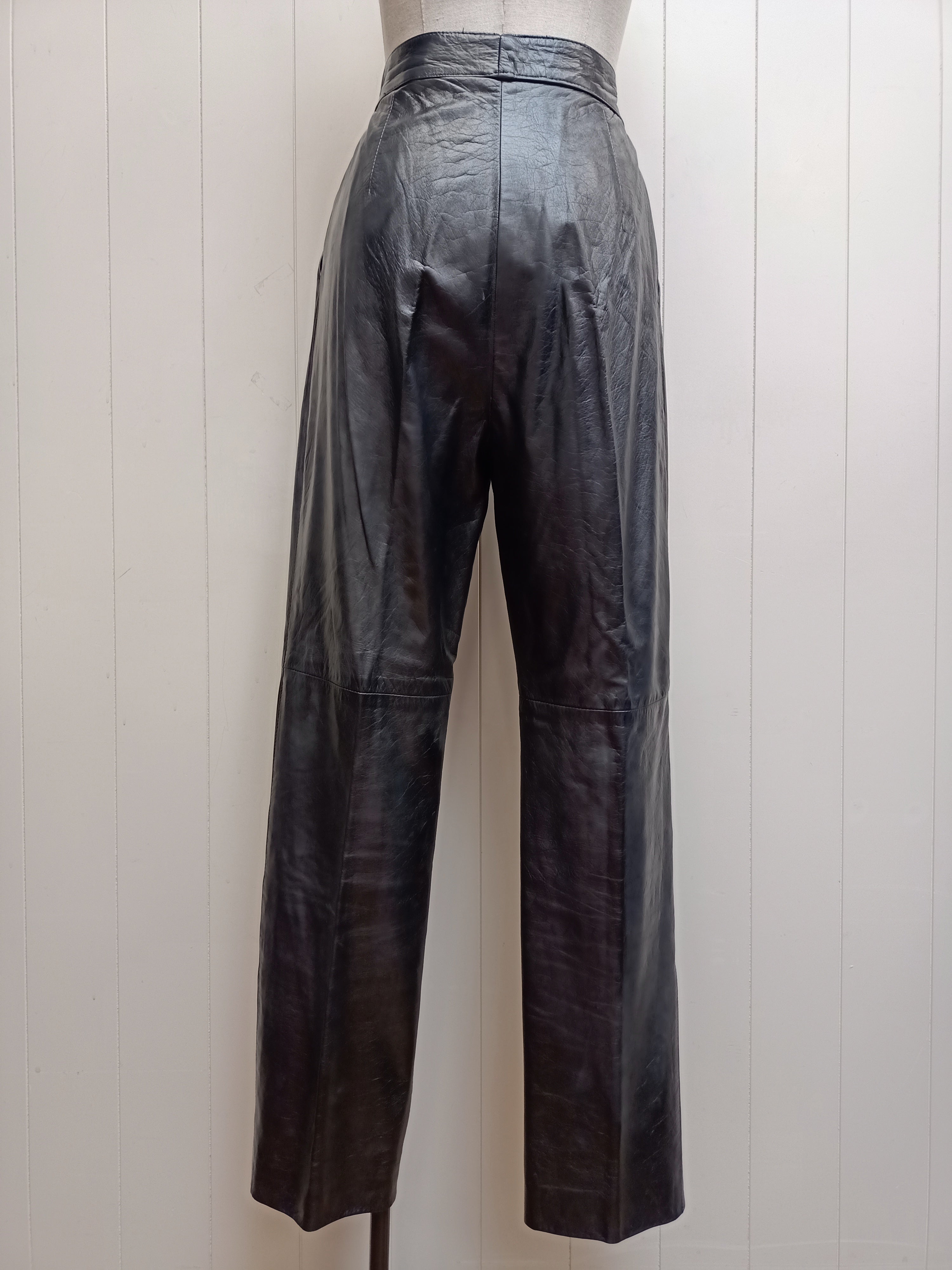 Vintage Black Genuine Leather Pants