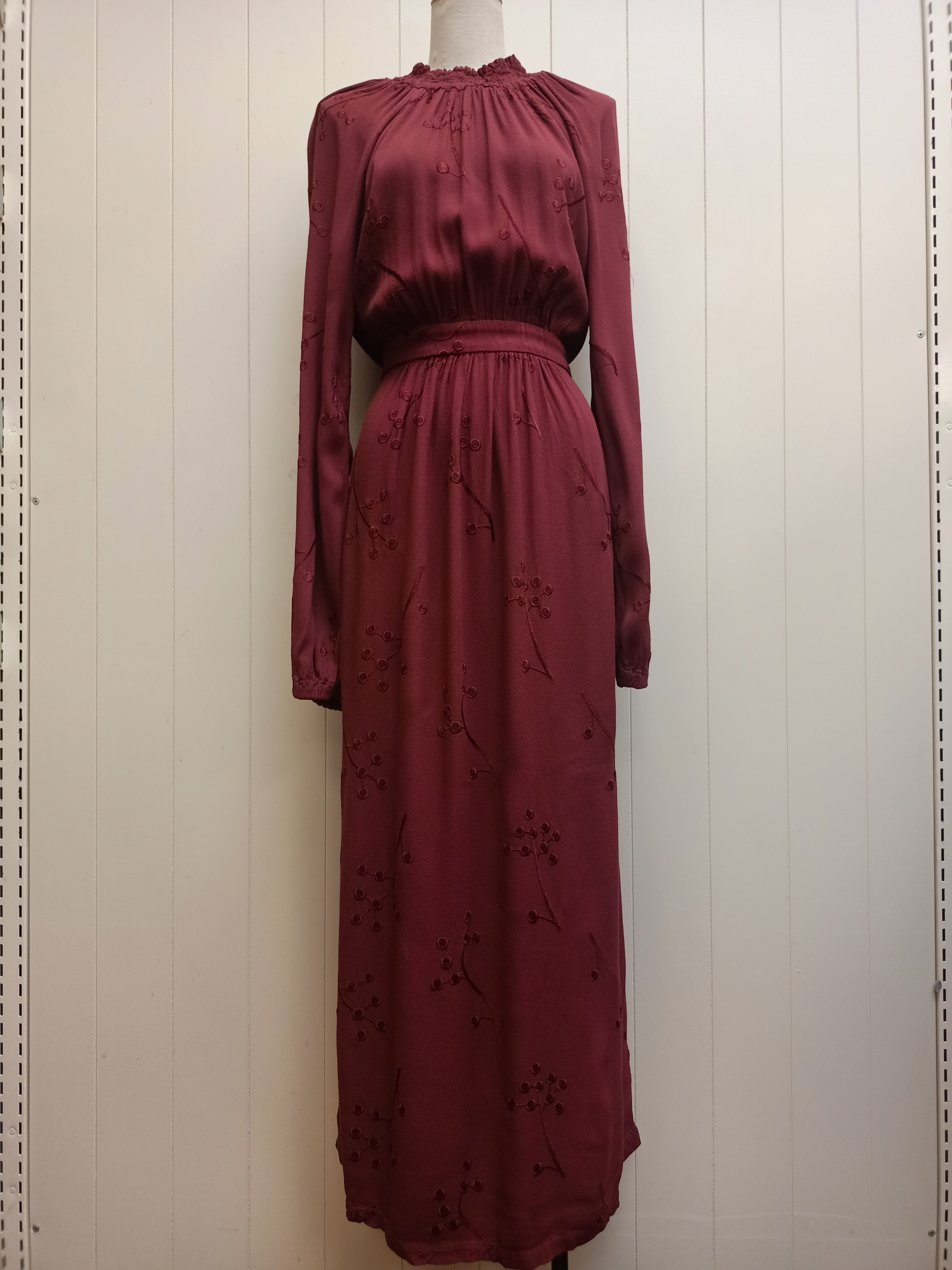 Ghost London Burgundy Embroidered Dress