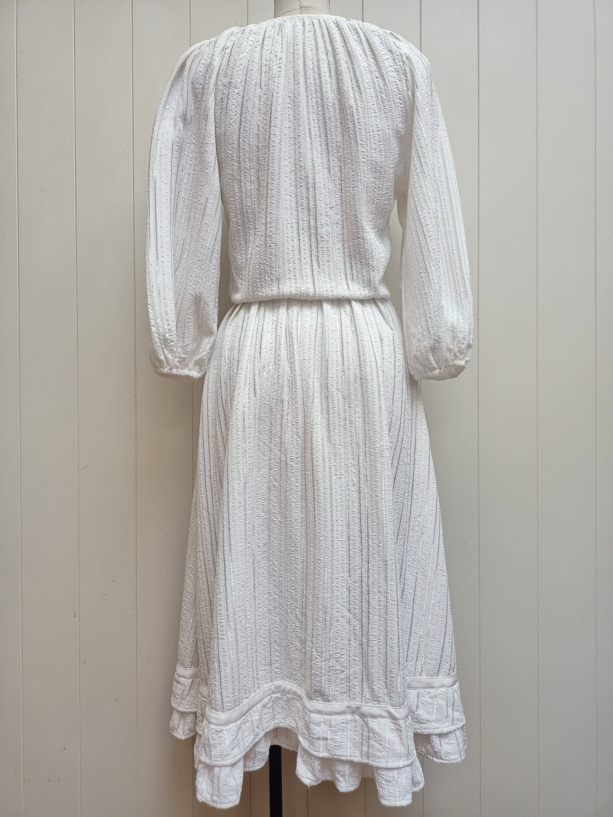 Vintage White Textured Peasant Dress
