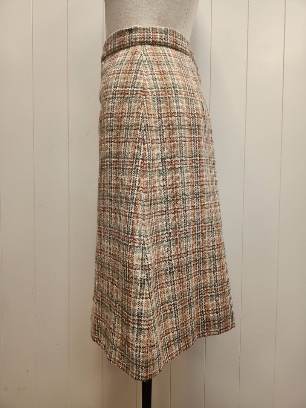 Vintage Cream, Rust & Green Plaid Skirt