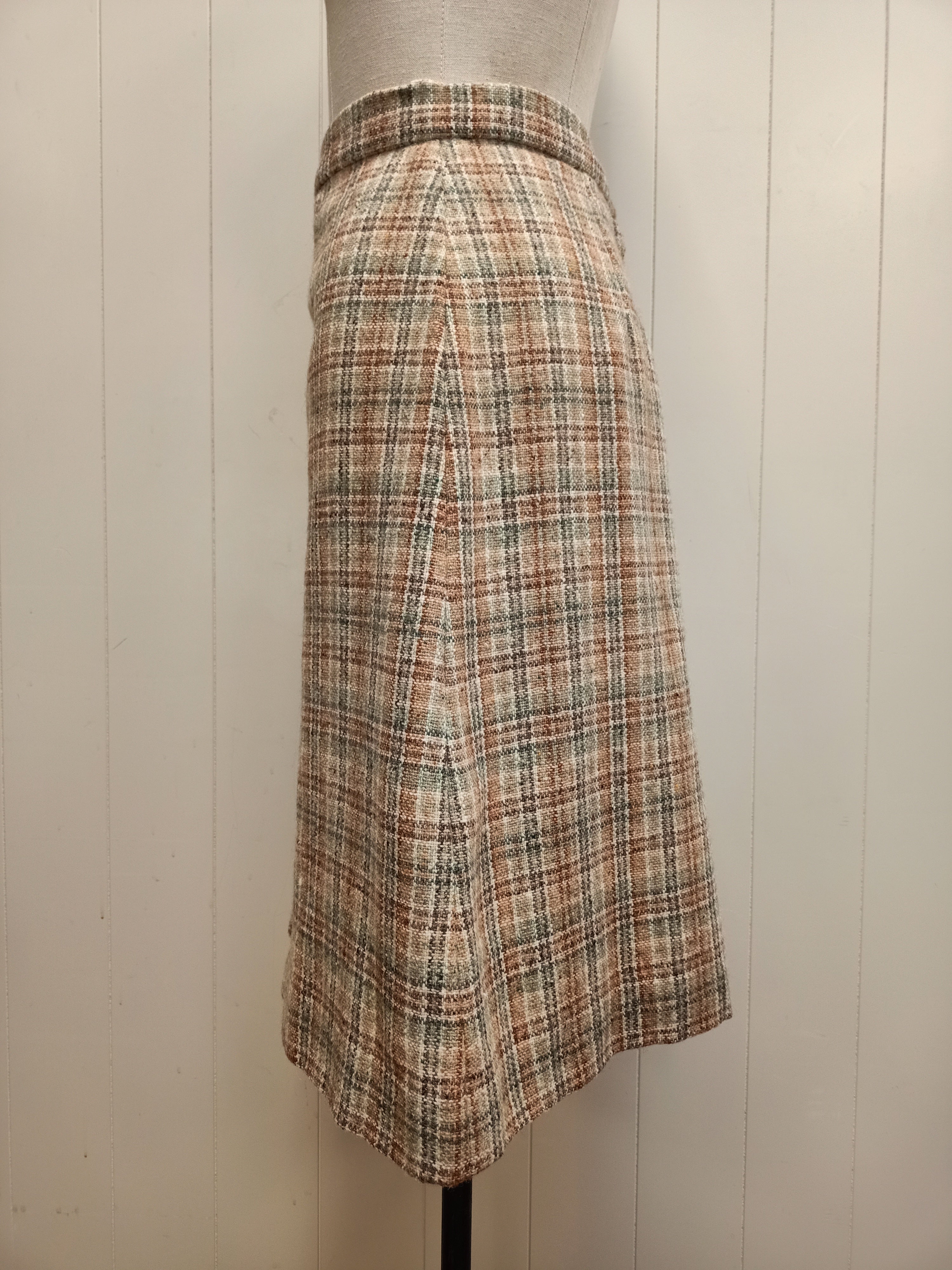 Vintage Cream, Rust & Green Plaid Skirt