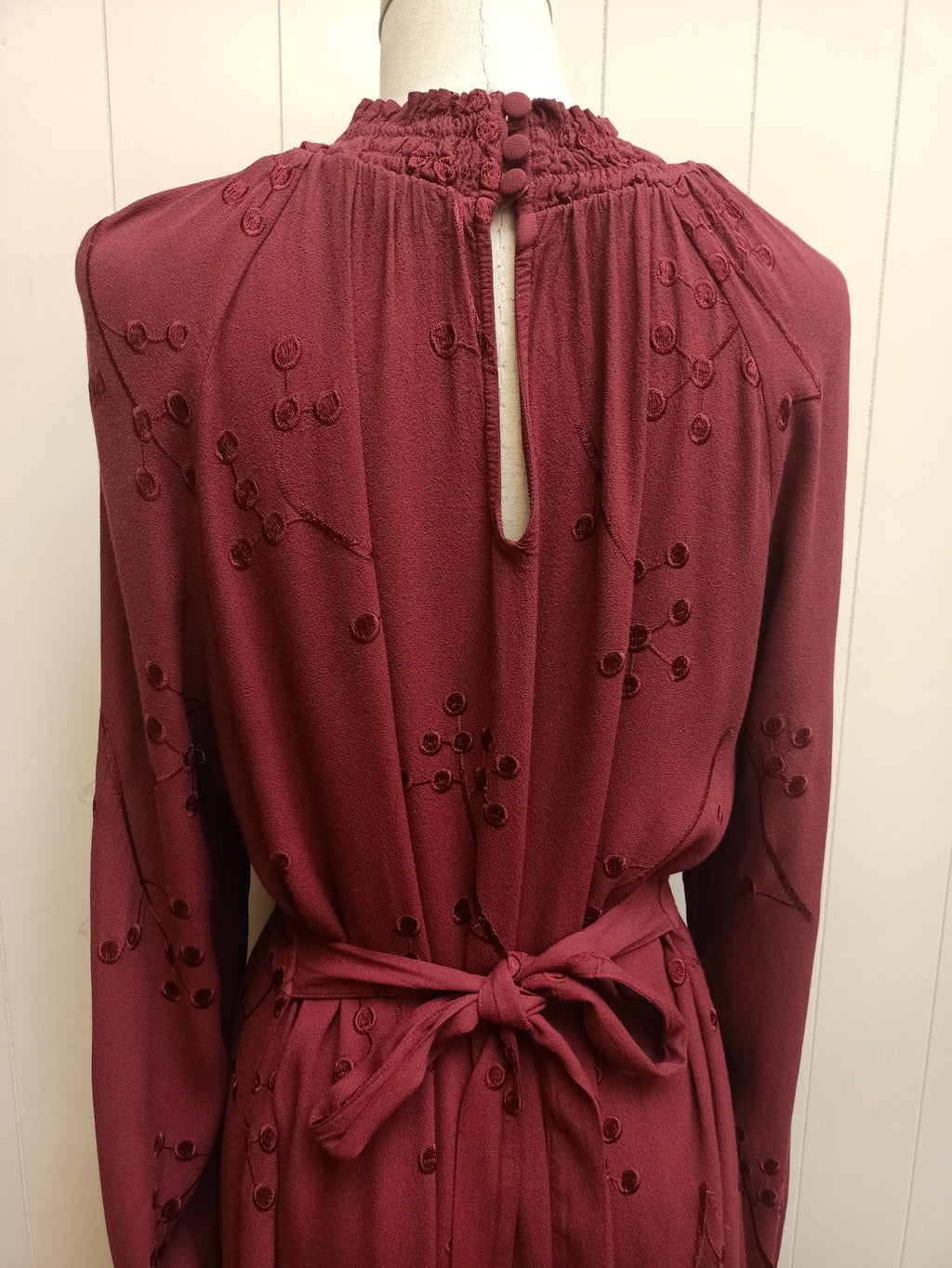 Ghost London Burgundy Embroidered Dress