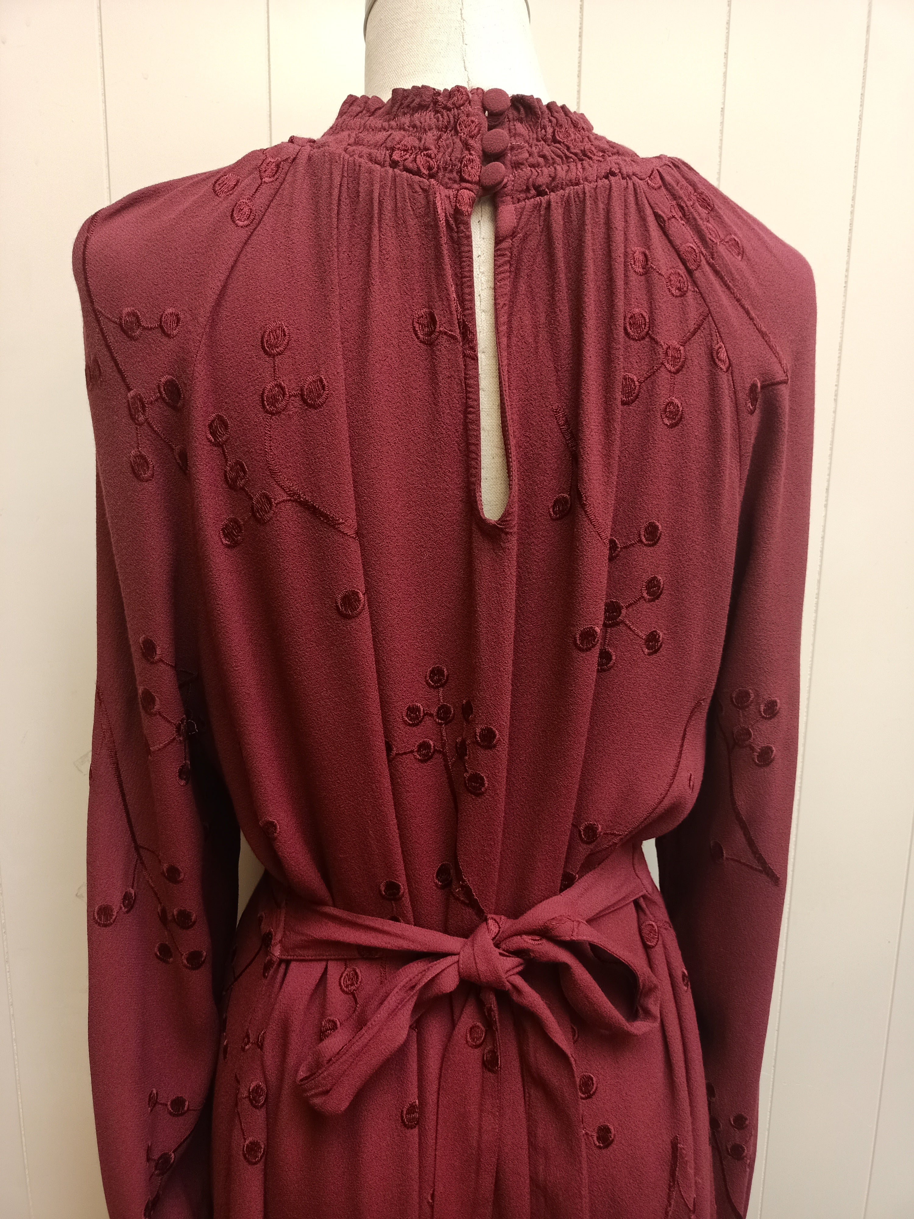 Ghost London Burgundy Embroidered Dress