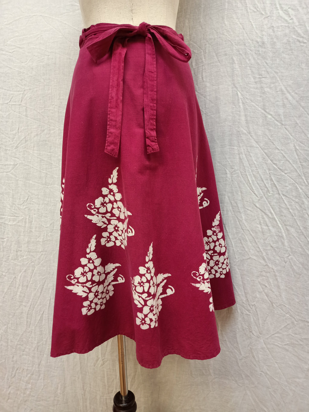Burgundy Floral Wrap Skirt