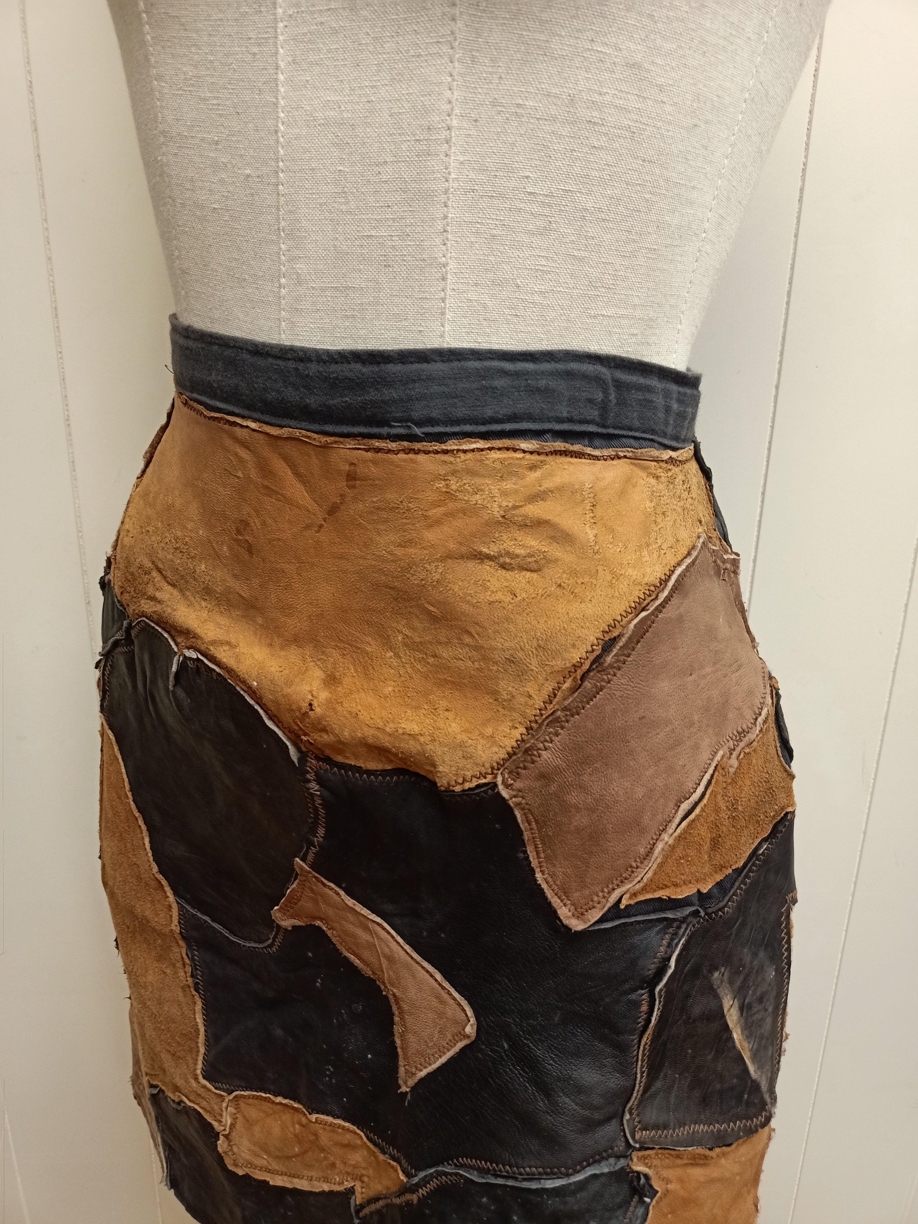 Vintage Leather Patchwork Skirt