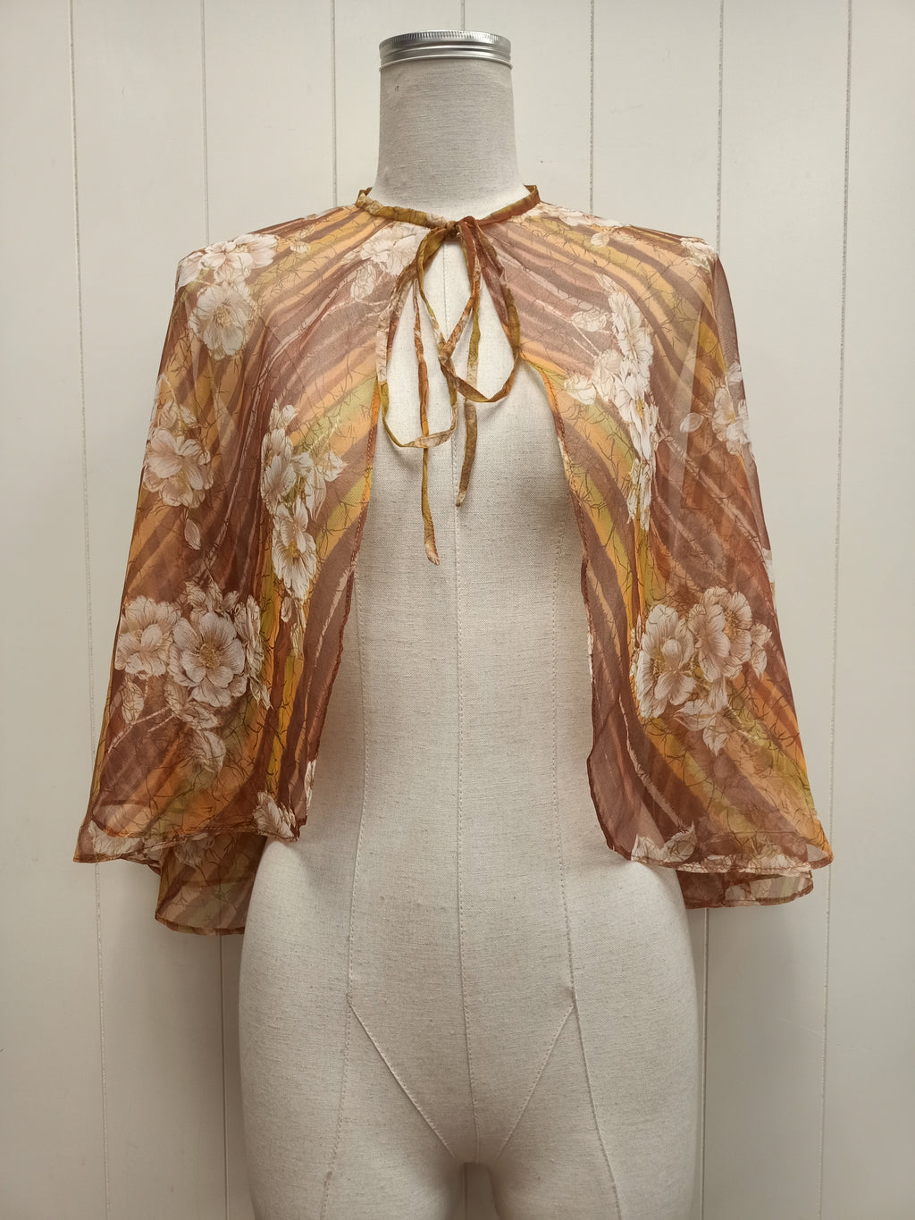 Vintage Orange Floral Chiffon Cape