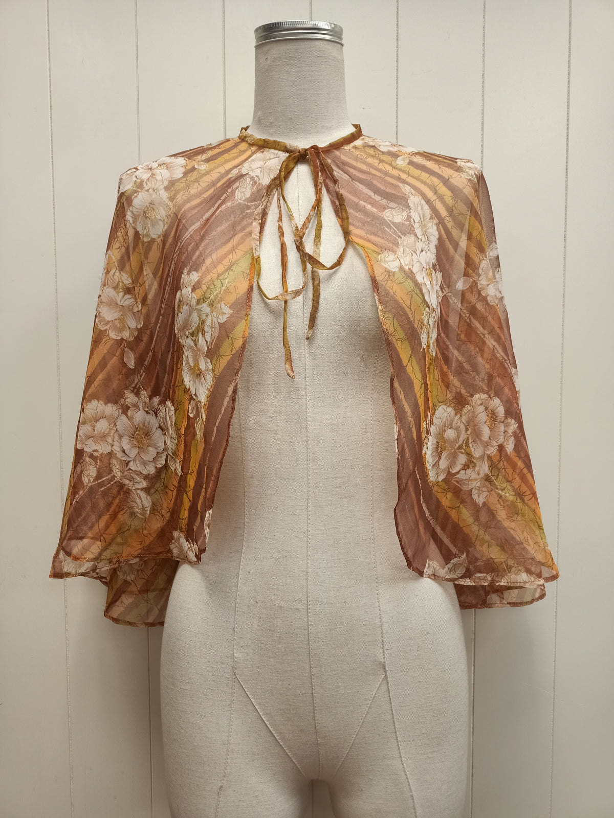 Vintage Orange Floral Chiffon Cape