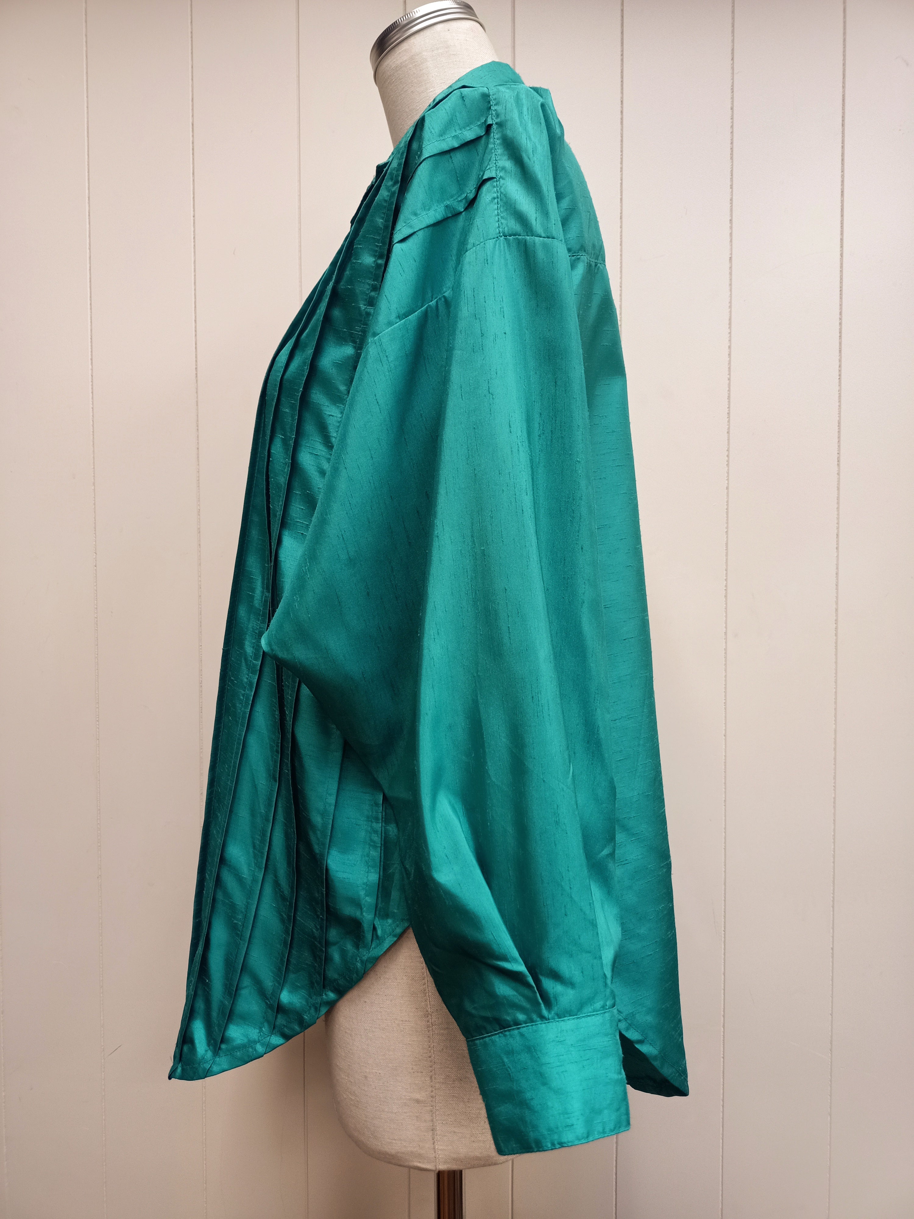 Vintage Teal Green Pintucked Shirt