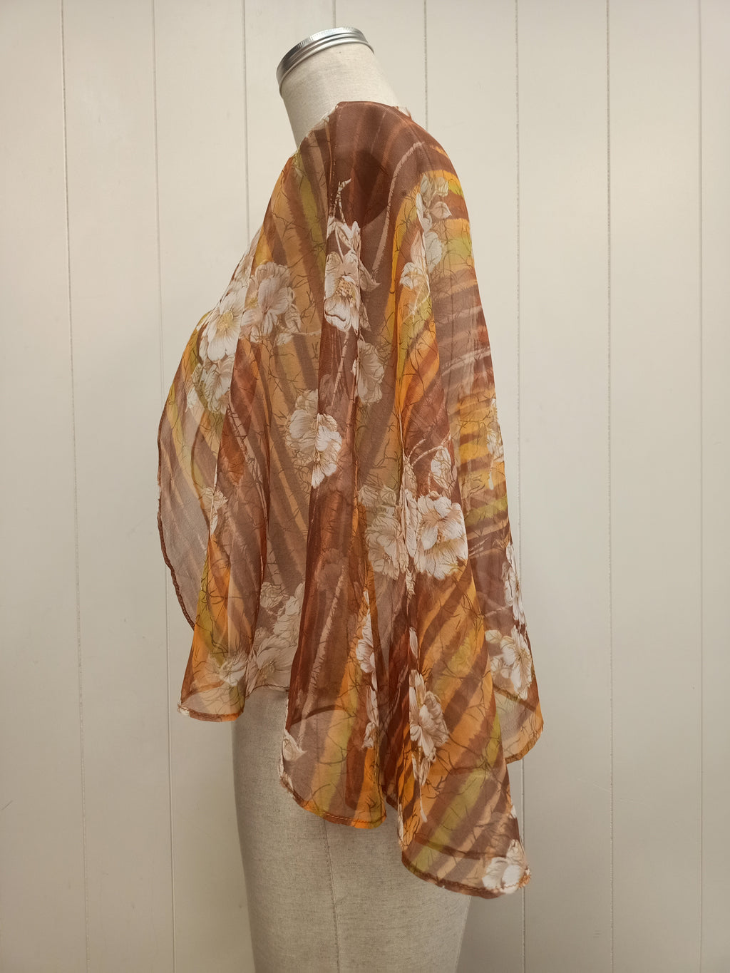 Vintage Orange Floral Chiffon Cape
