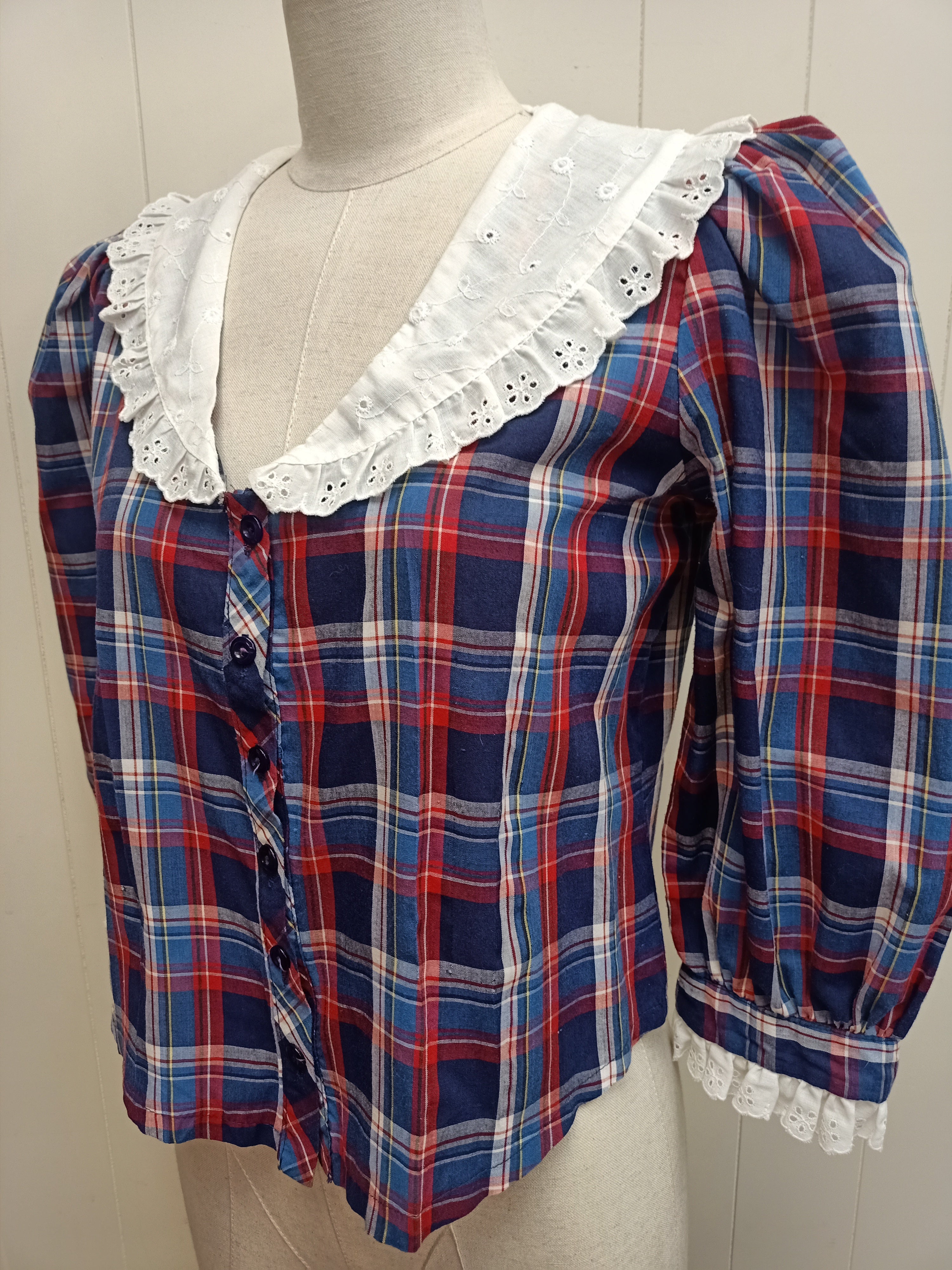 Vintage Plaid & Broderie Anglaise Shirt