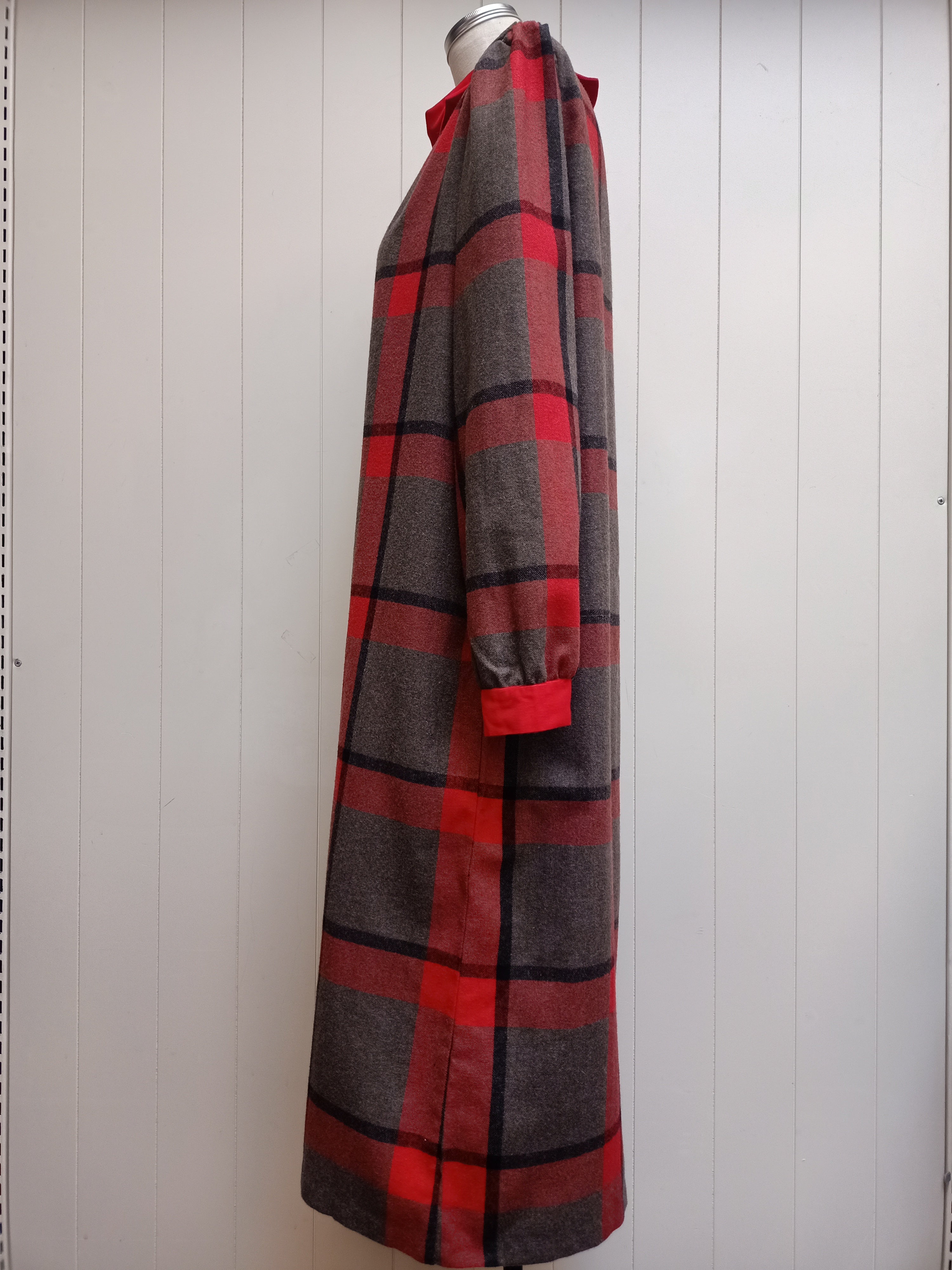 Vintage Red Collar Checkered Dress
