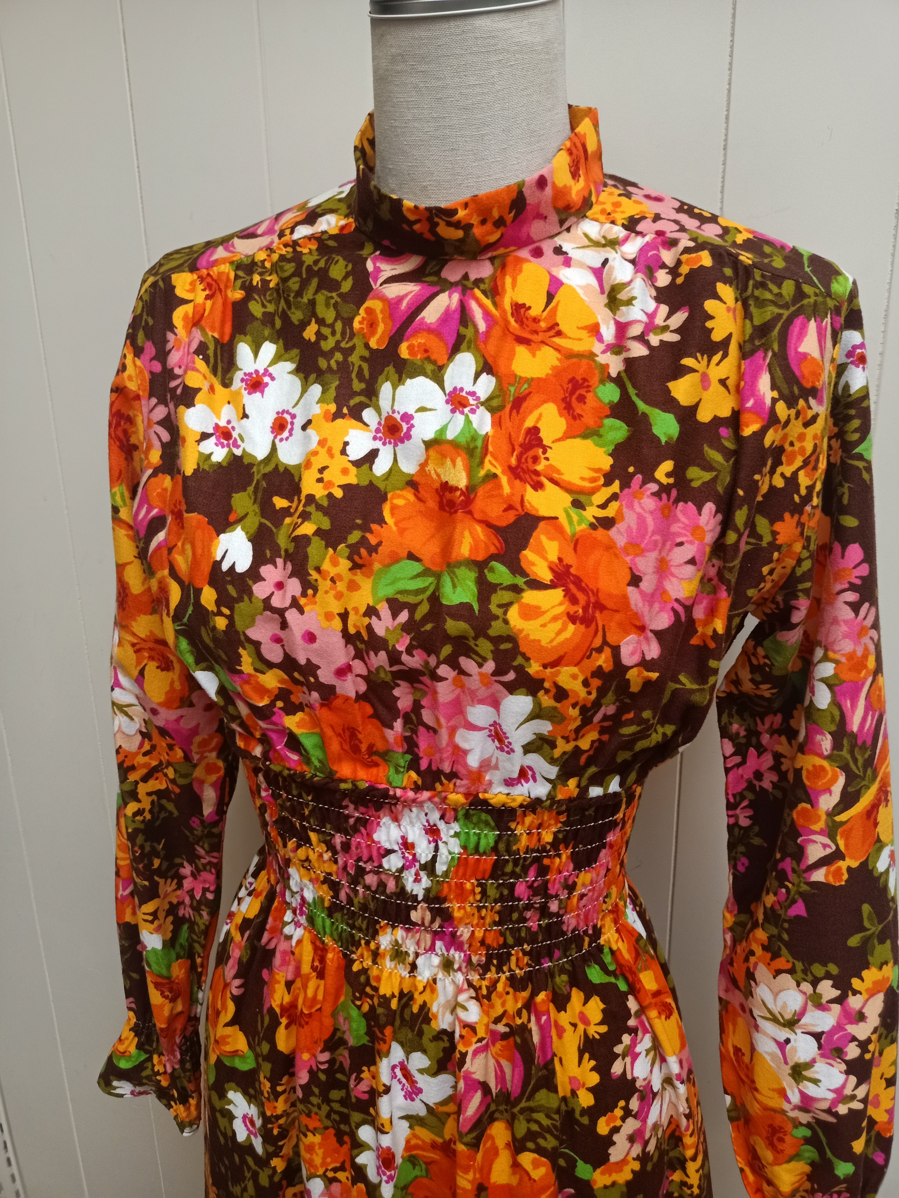 Vintage Floral Shirred Maxi Dress