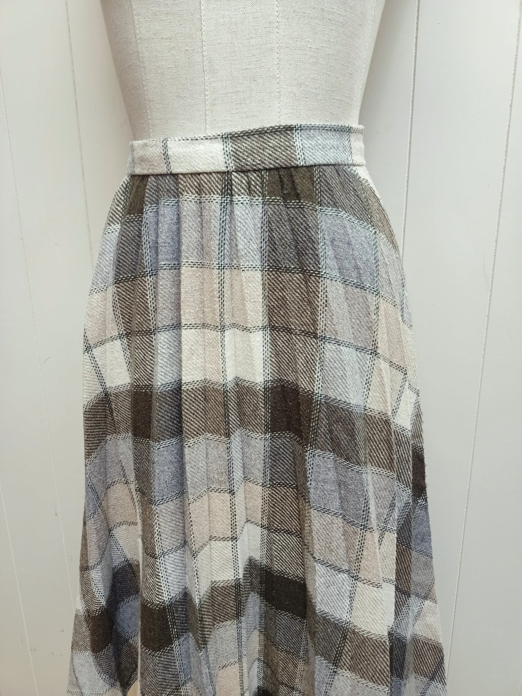 Vintage Green Striped & Cream Plaid Skirt