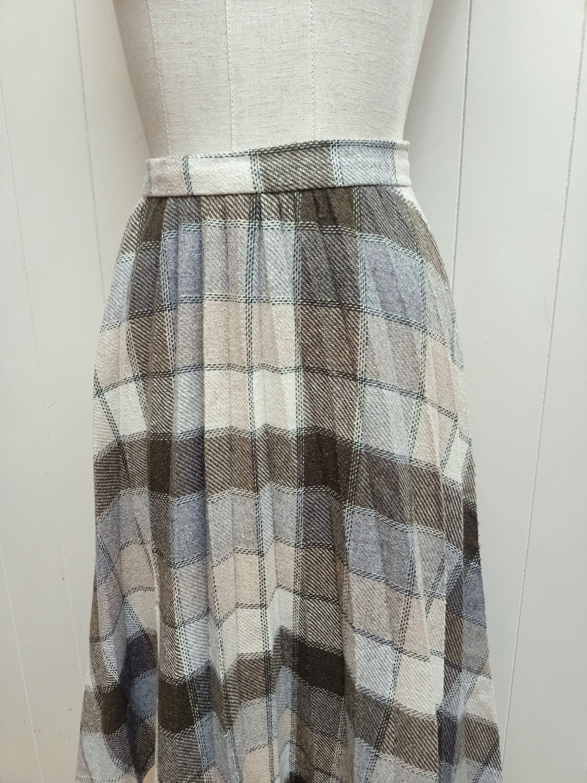 Vintage Green Striped & Cream Plaid Skirt