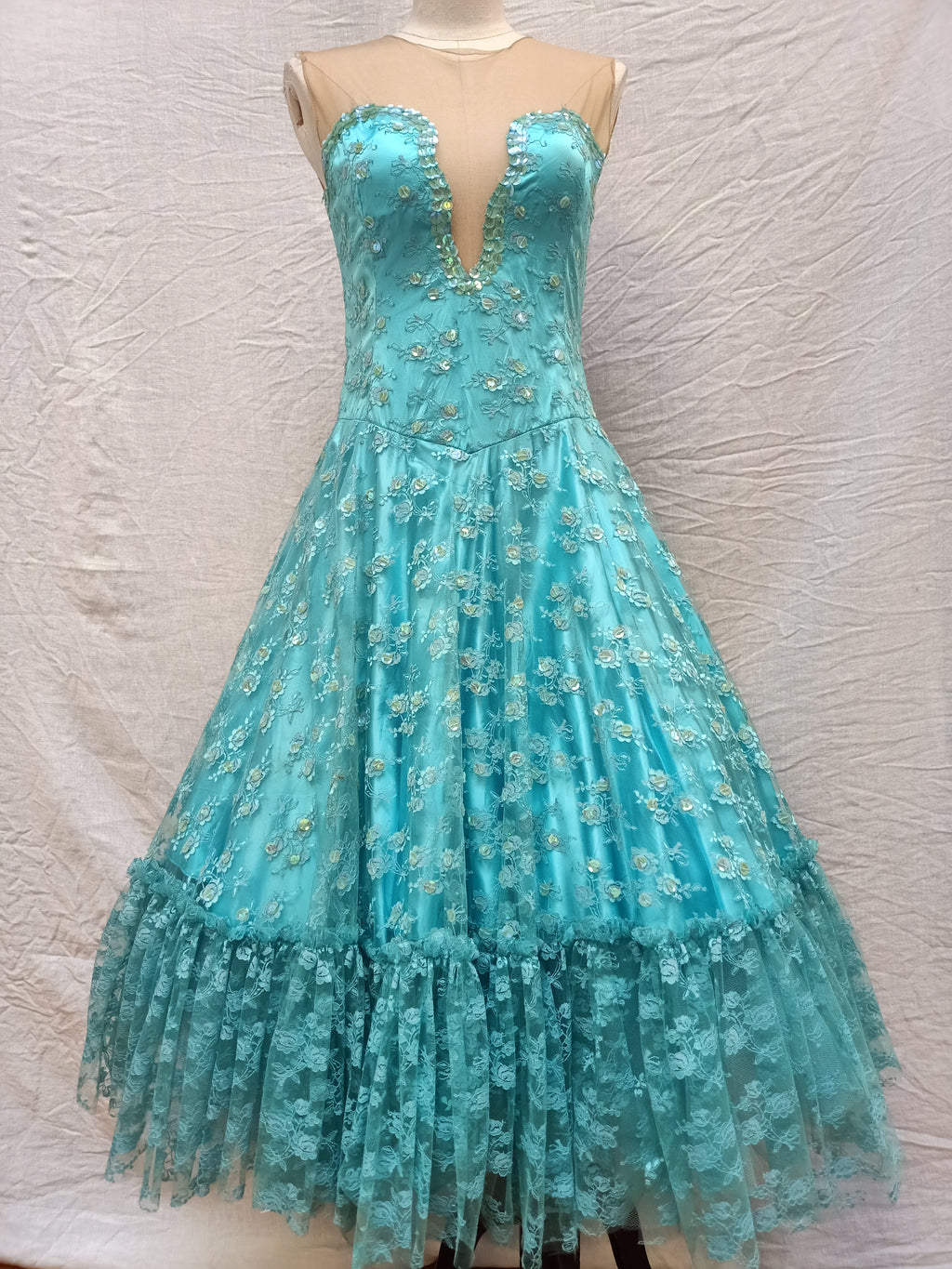 Turquoise Lace Bedazzled Dress