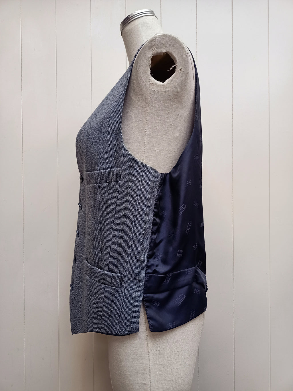 Mens Hardy Amies Grey Striped Waistcoat