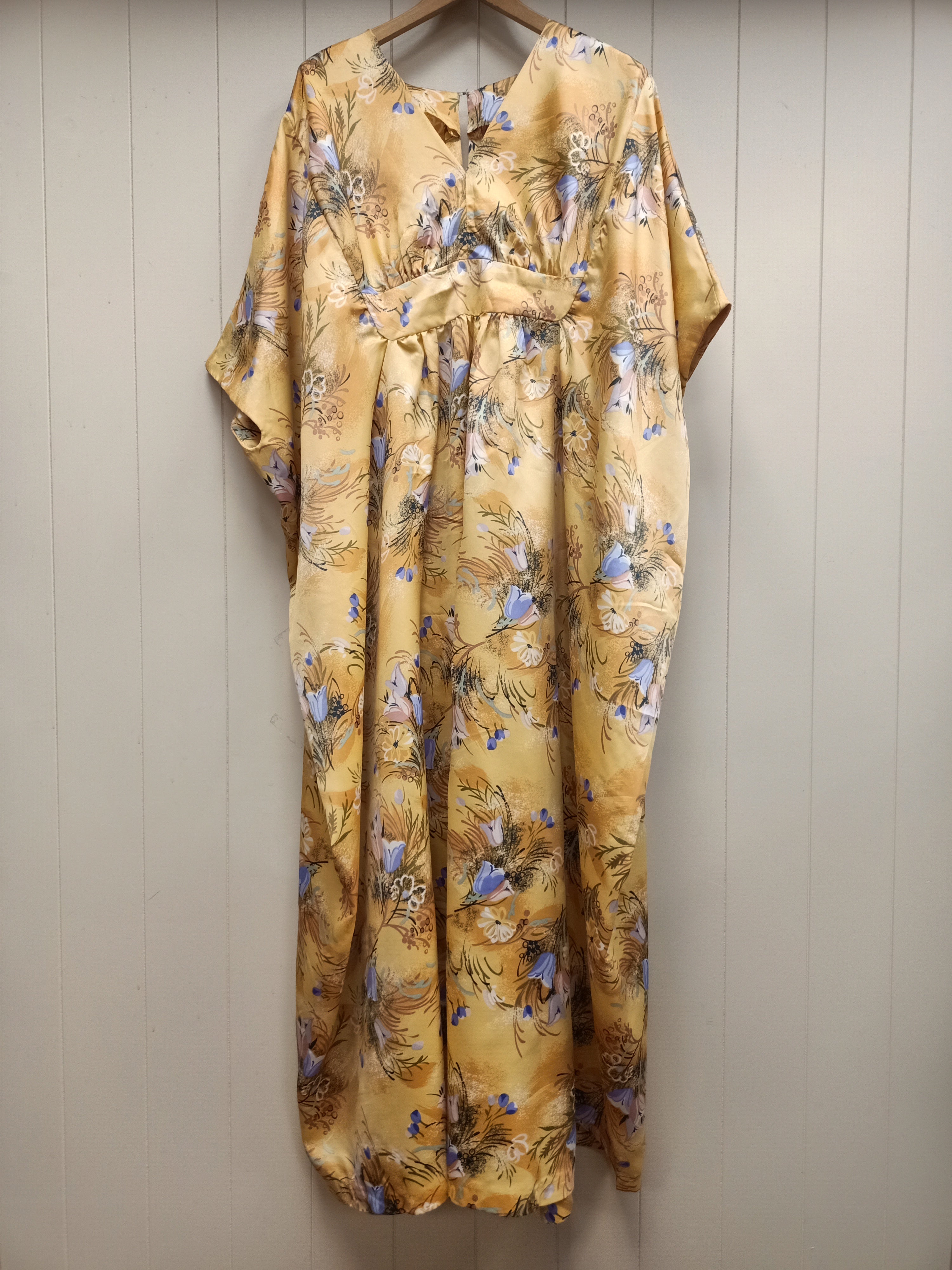 Vintage Light Yellow Floral Caftan Dress