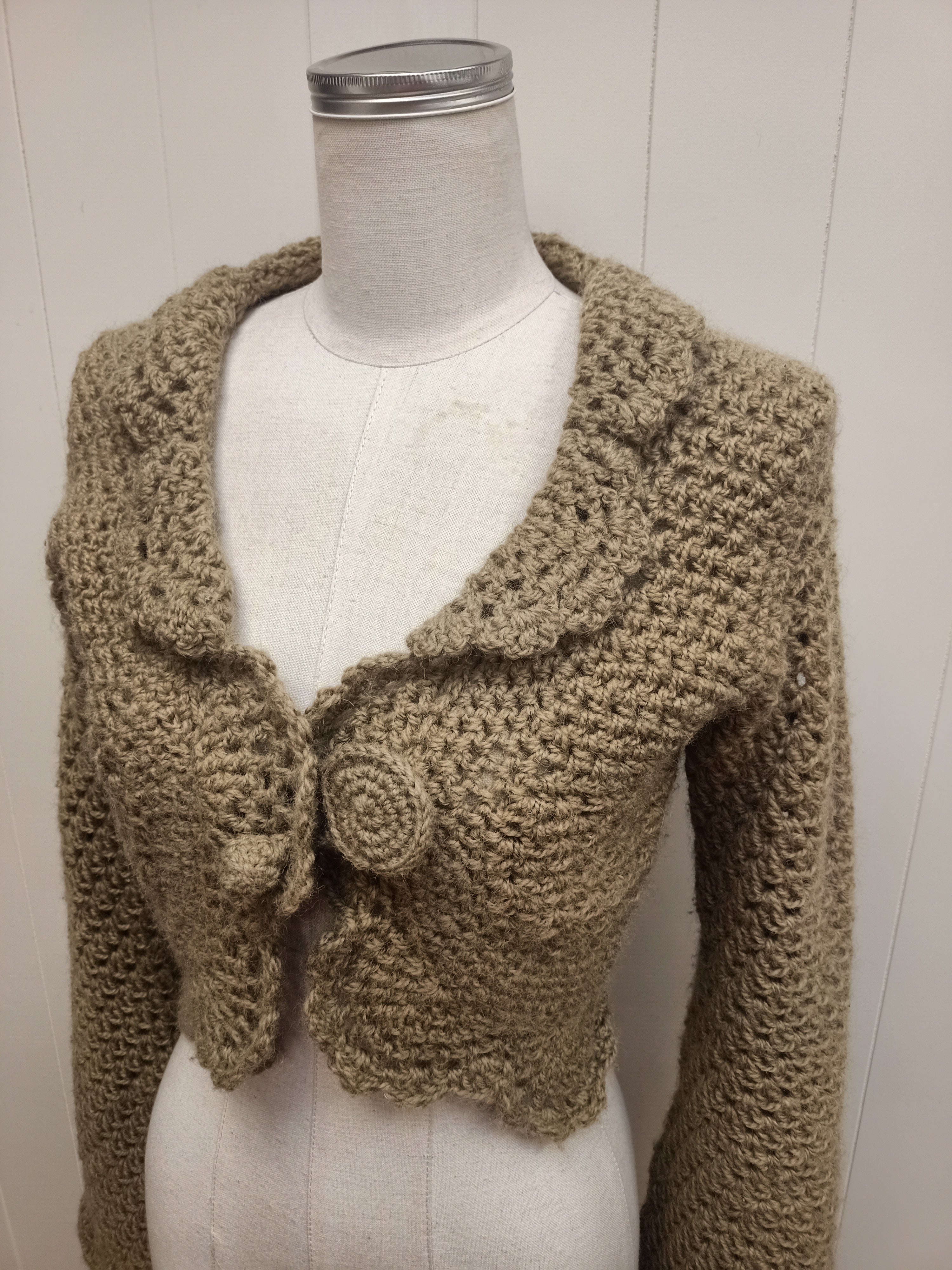 Retro Khaki Green Crochet Bolero