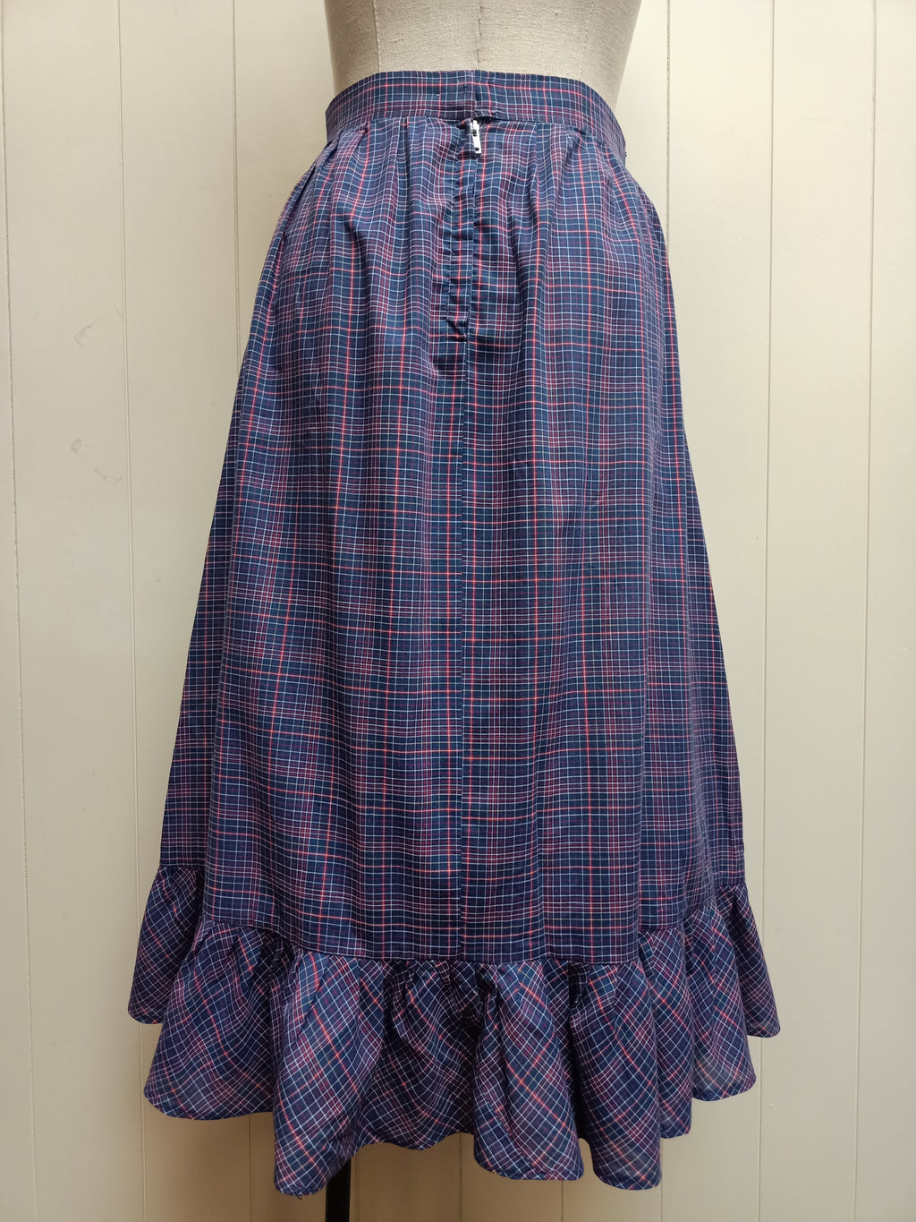 Vintage Navy Plaid Ruffle Skirt