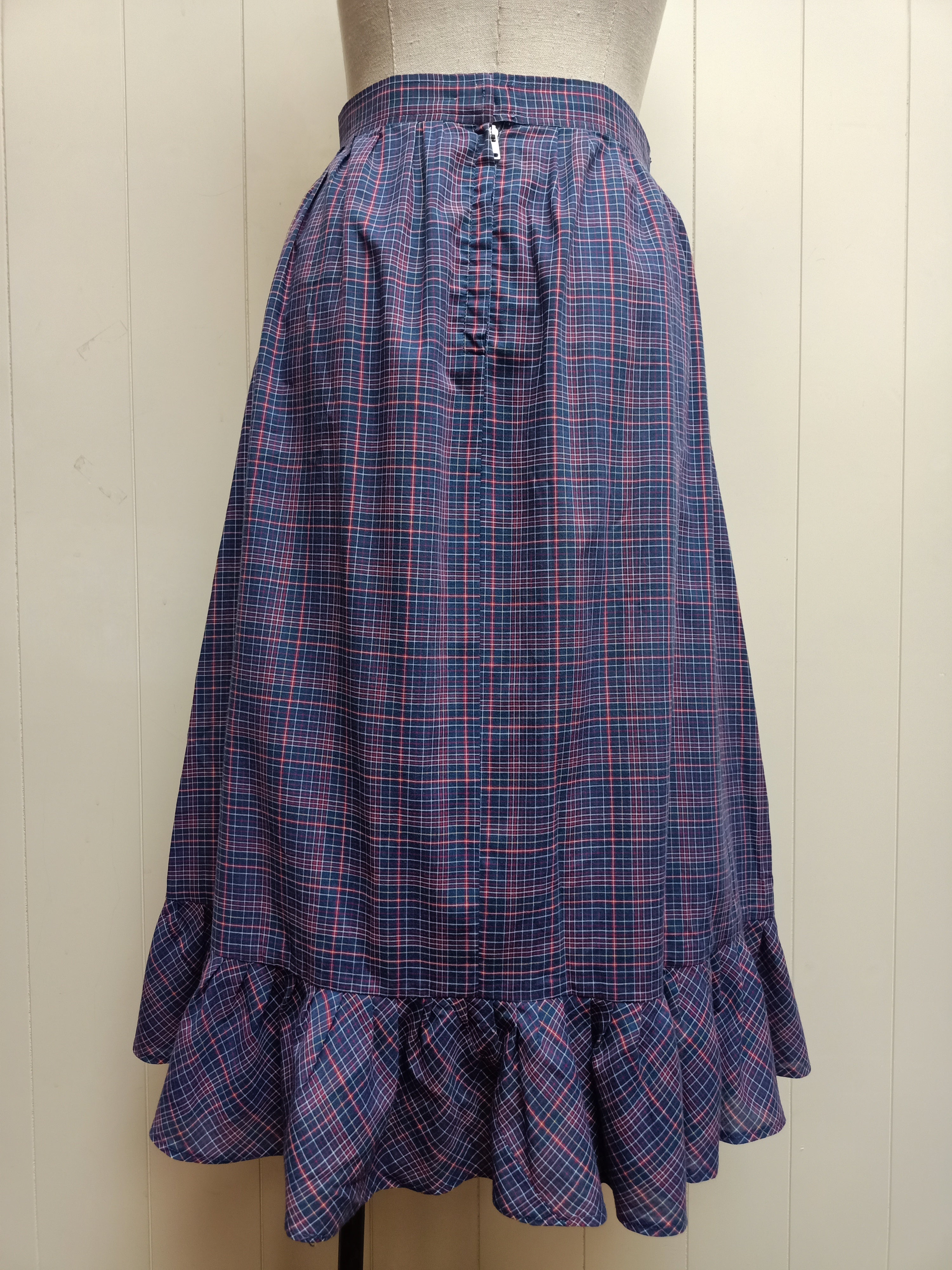 Vintage Navy Plaid Ruffle Skirt