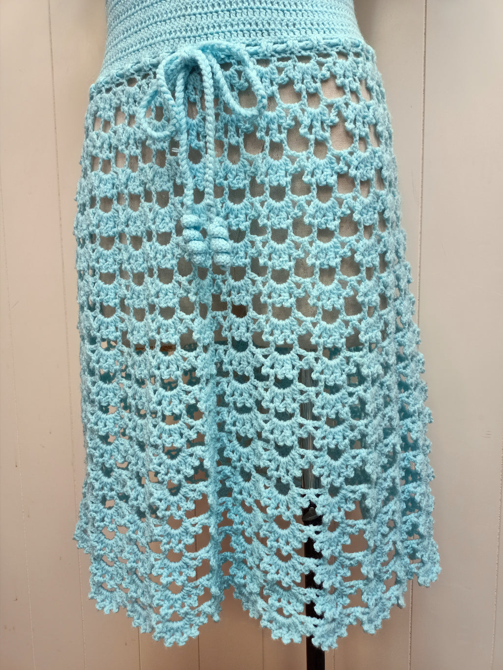 Vintage Aqua Blue Crochet Dress