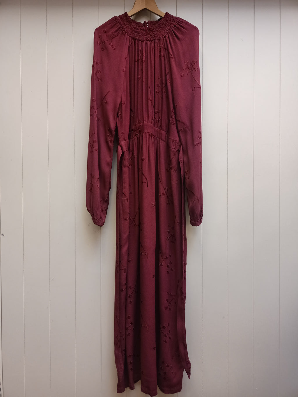 Ghost London Burgundy Embroidered Dress