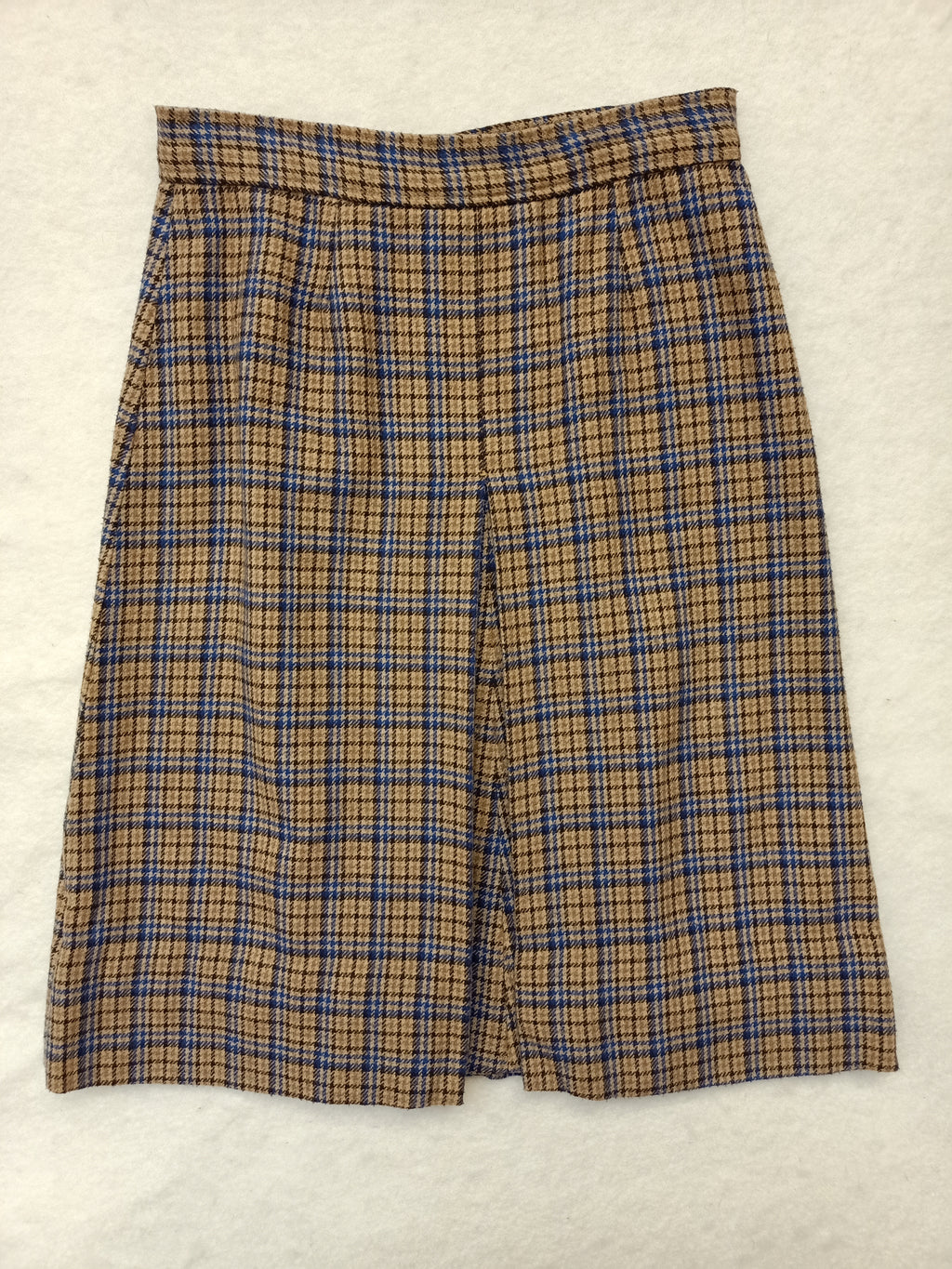 Vintage Beige & Blue Plaid Skirt