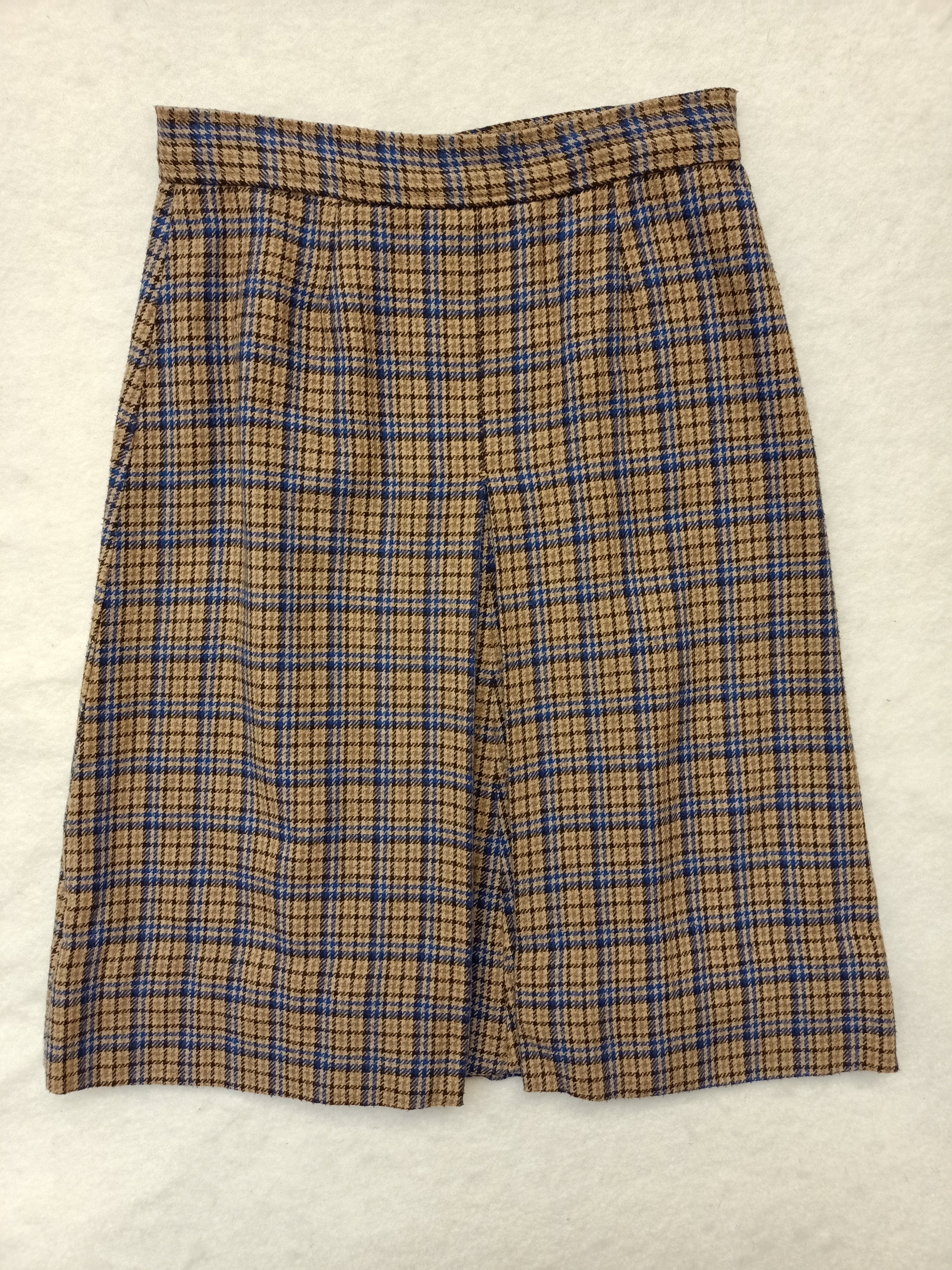 Vintage Beige and Blue Plaid Skirt