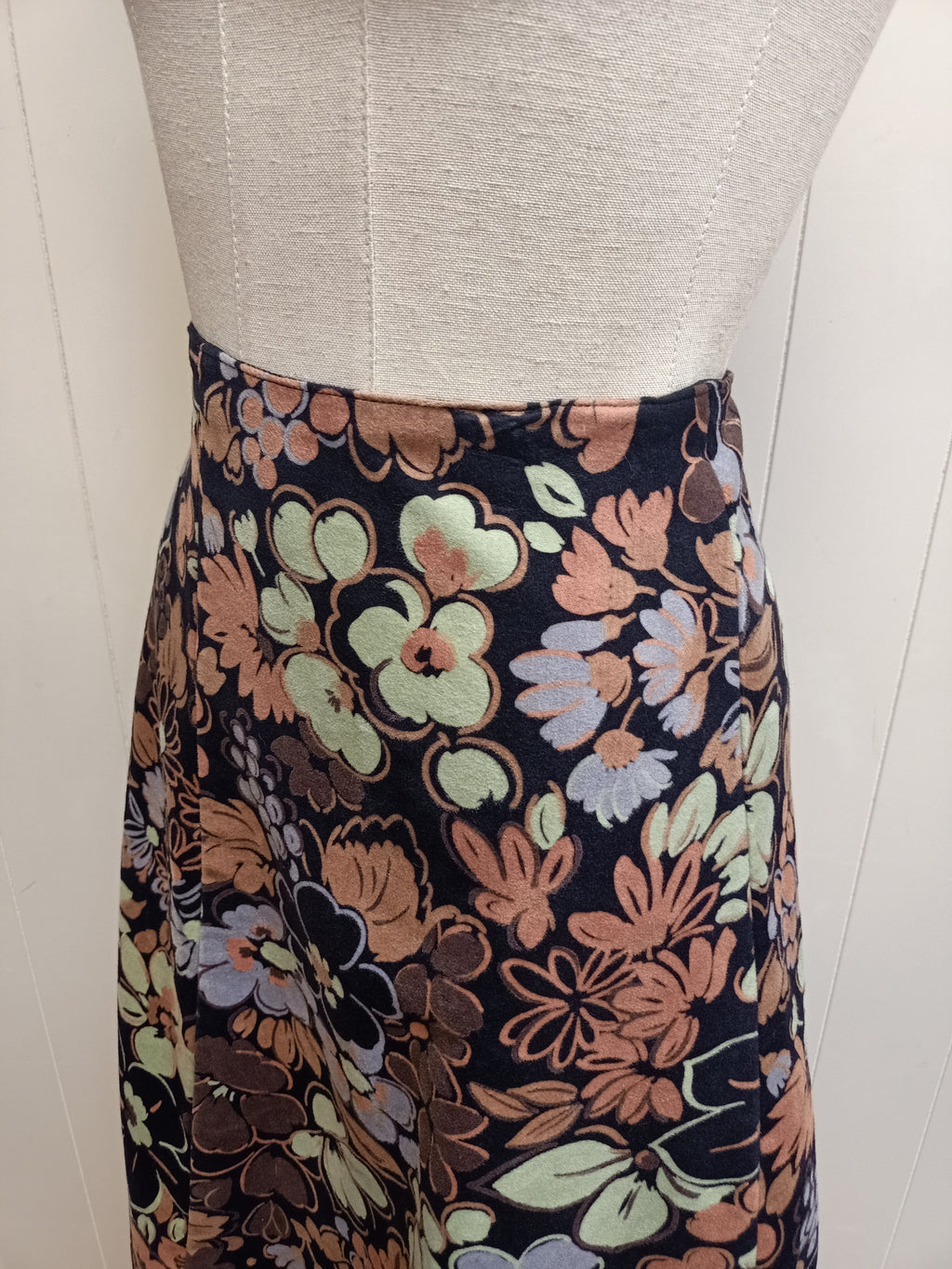 Vintage Faux Suede Floral Skirt