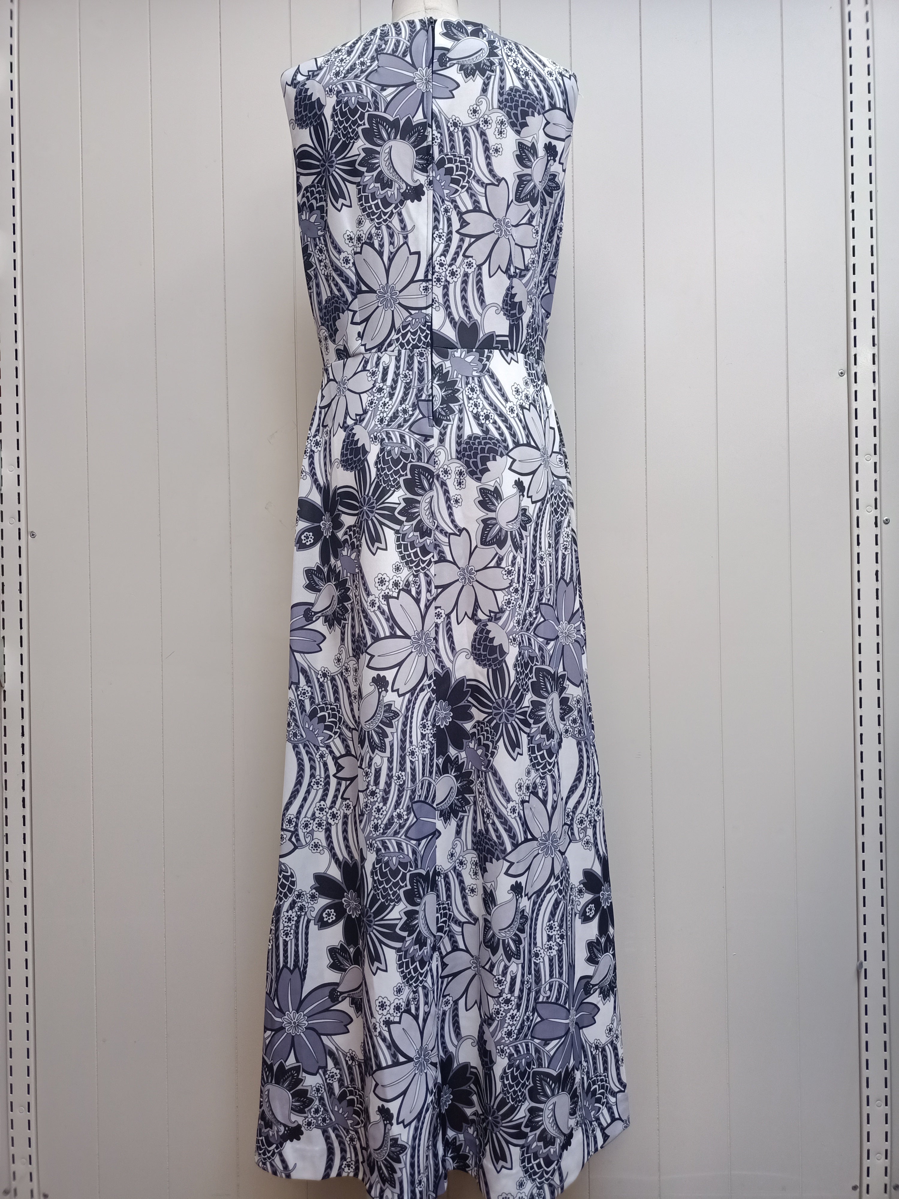 Vintage Monochrome Floral Maxi Dress