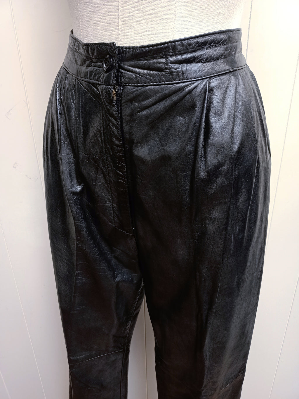 Vintage Black Genuine Leather Pants