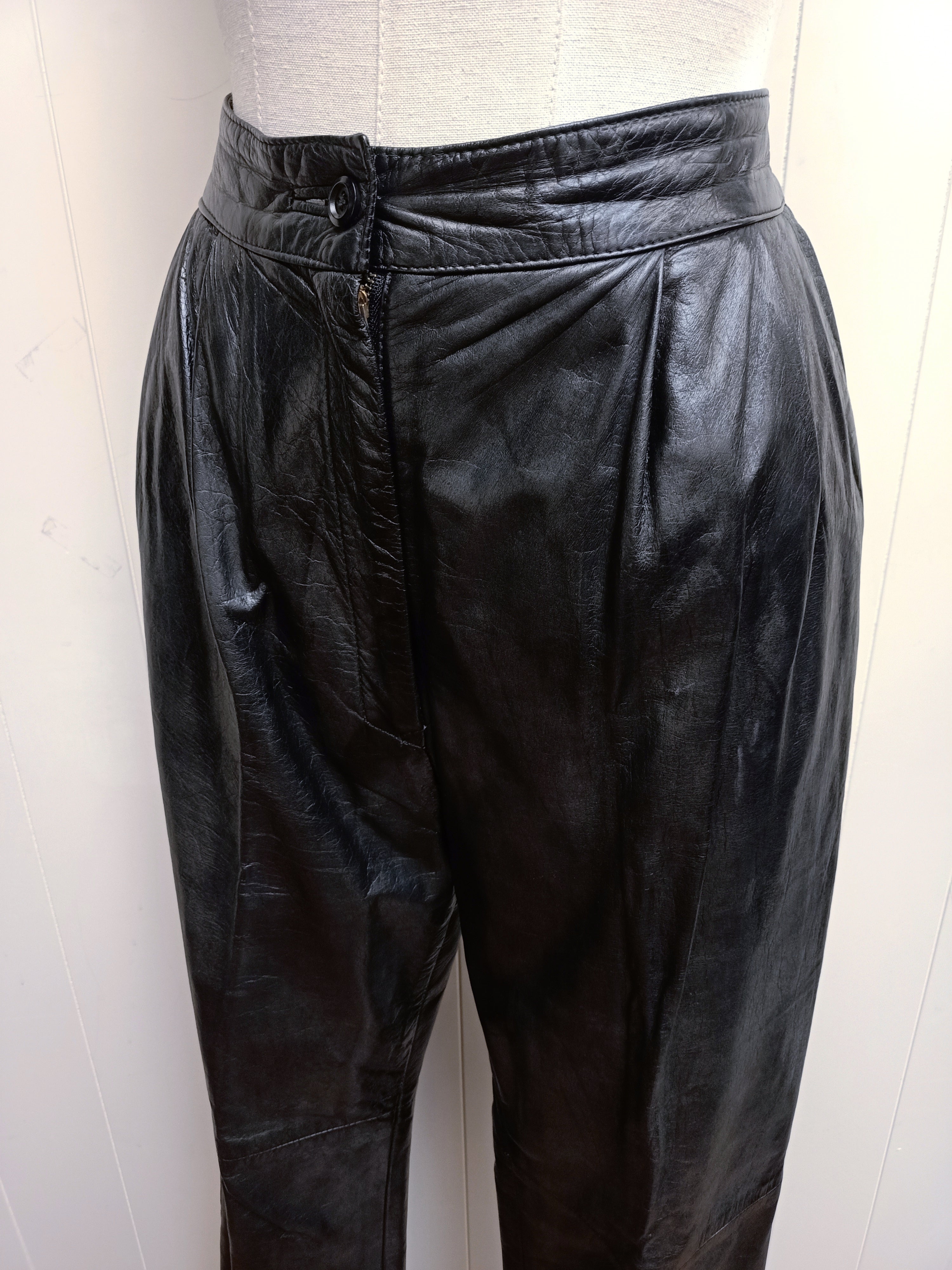 Vintage Black Genuine Leather Pants