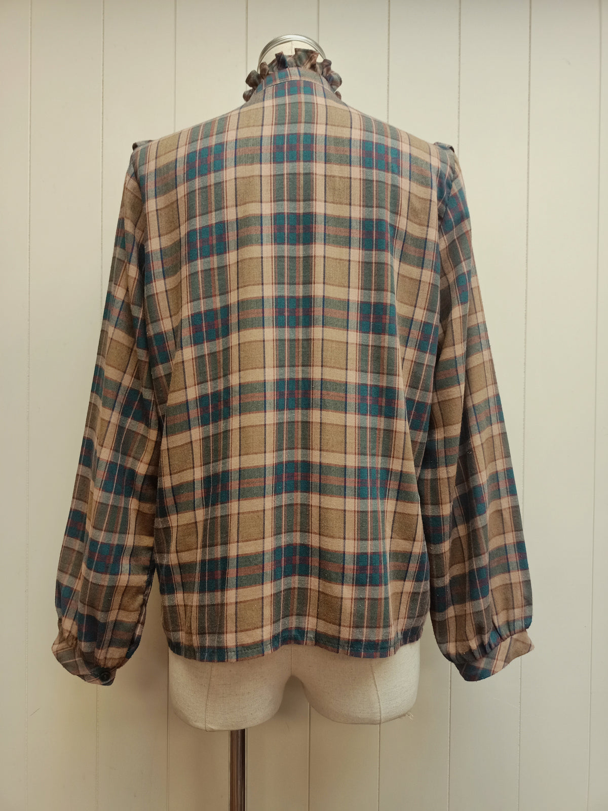 Vintage Brown Plaid Ruffle Shirt