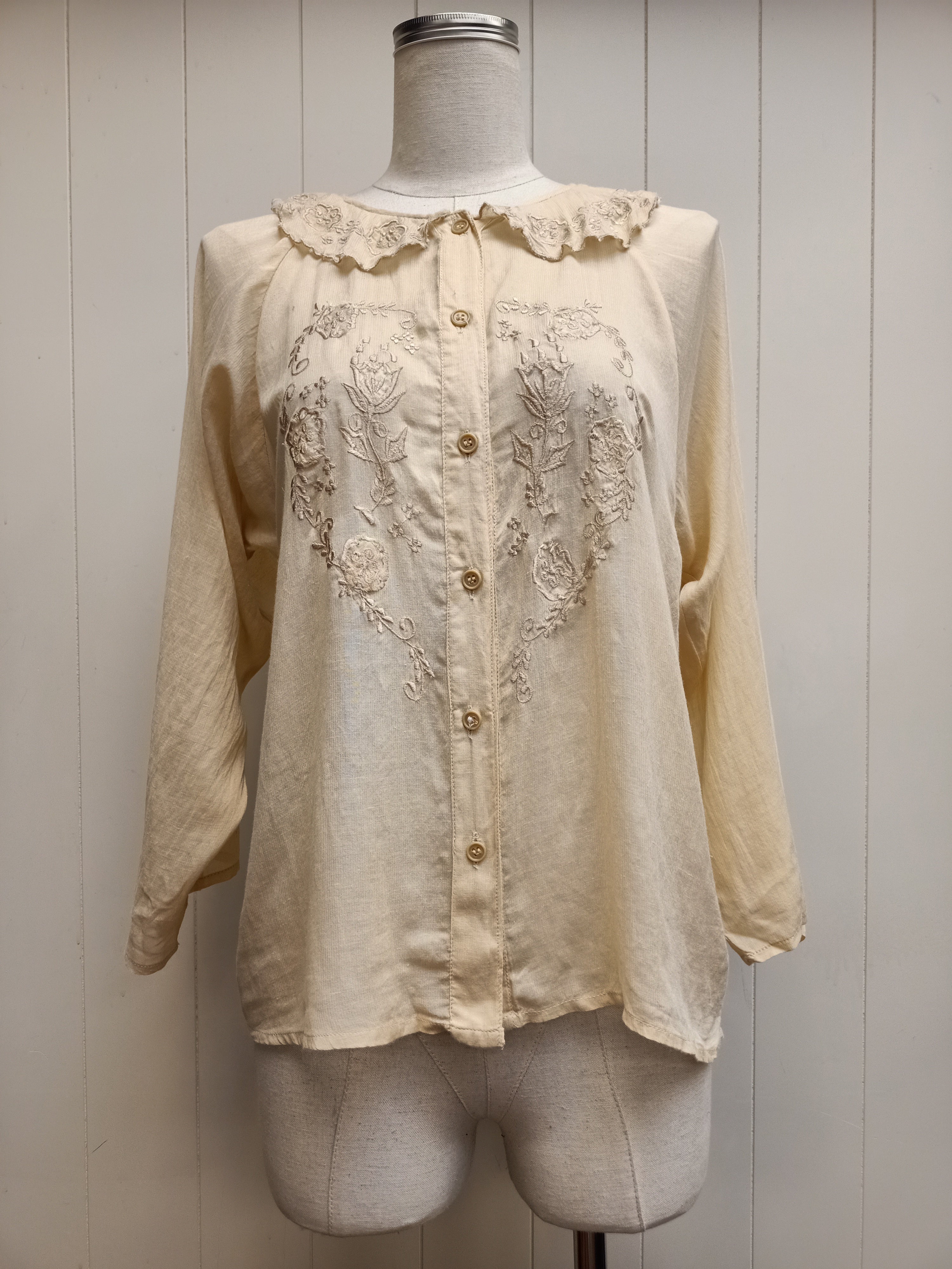 Vintage Lightweight Cotton Embroidered Shirt Sz 14