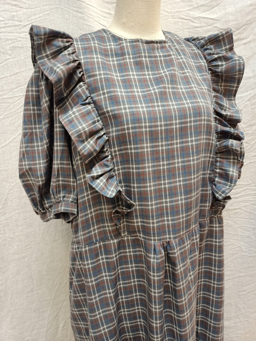 Vintage Ruffled Checkered Dress