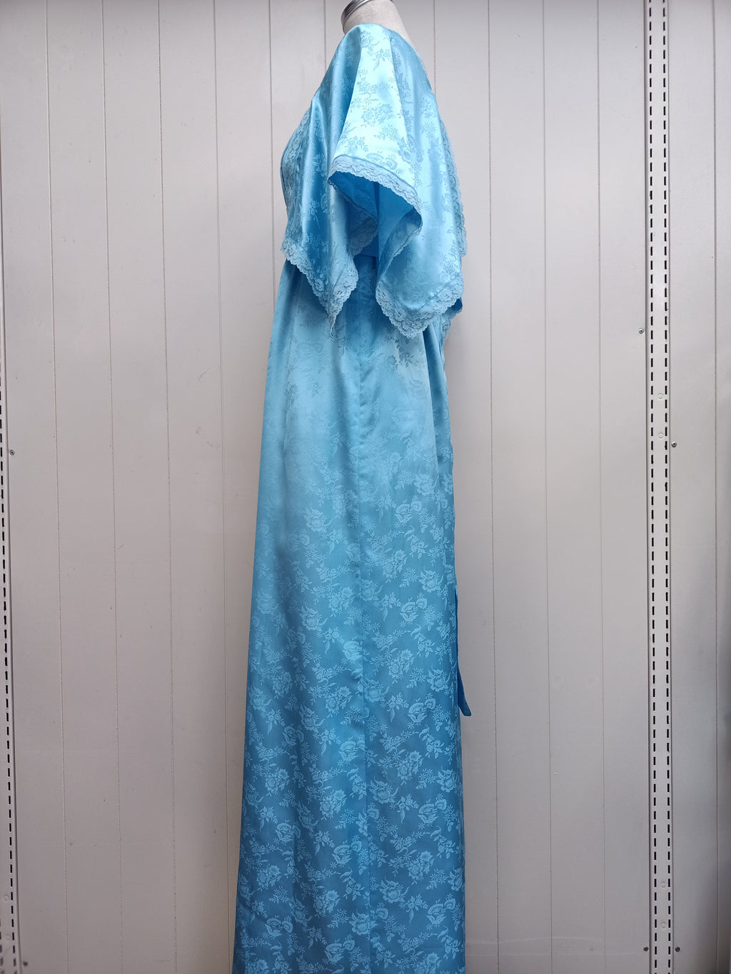 Vintage Blue Satin Brocade Maxi Dress